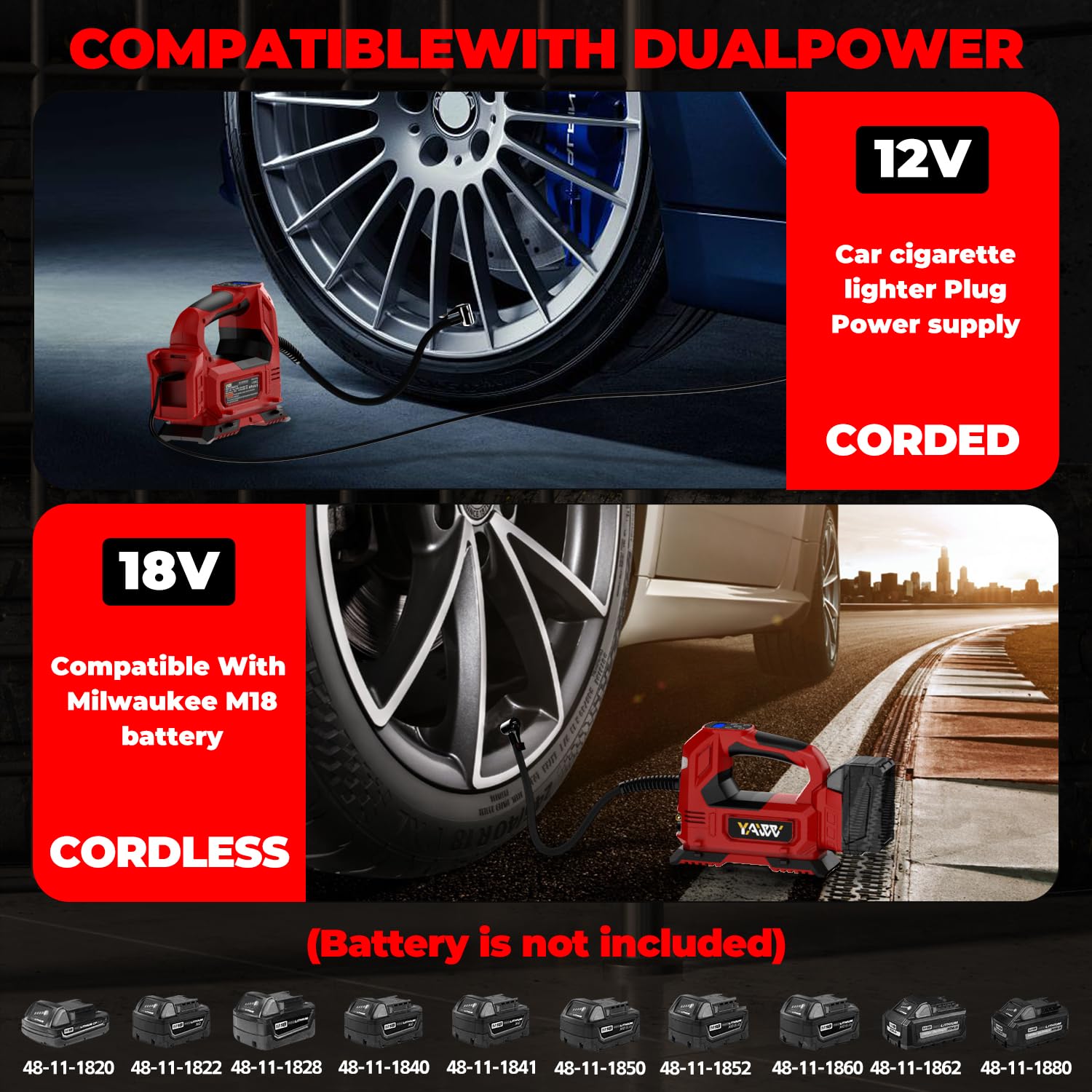Cordless Tire Inflator Air Compressor For Milwaukee M18 Battery, 160Psi Portable Led Light Handheld Air Pump With Digital Pressu