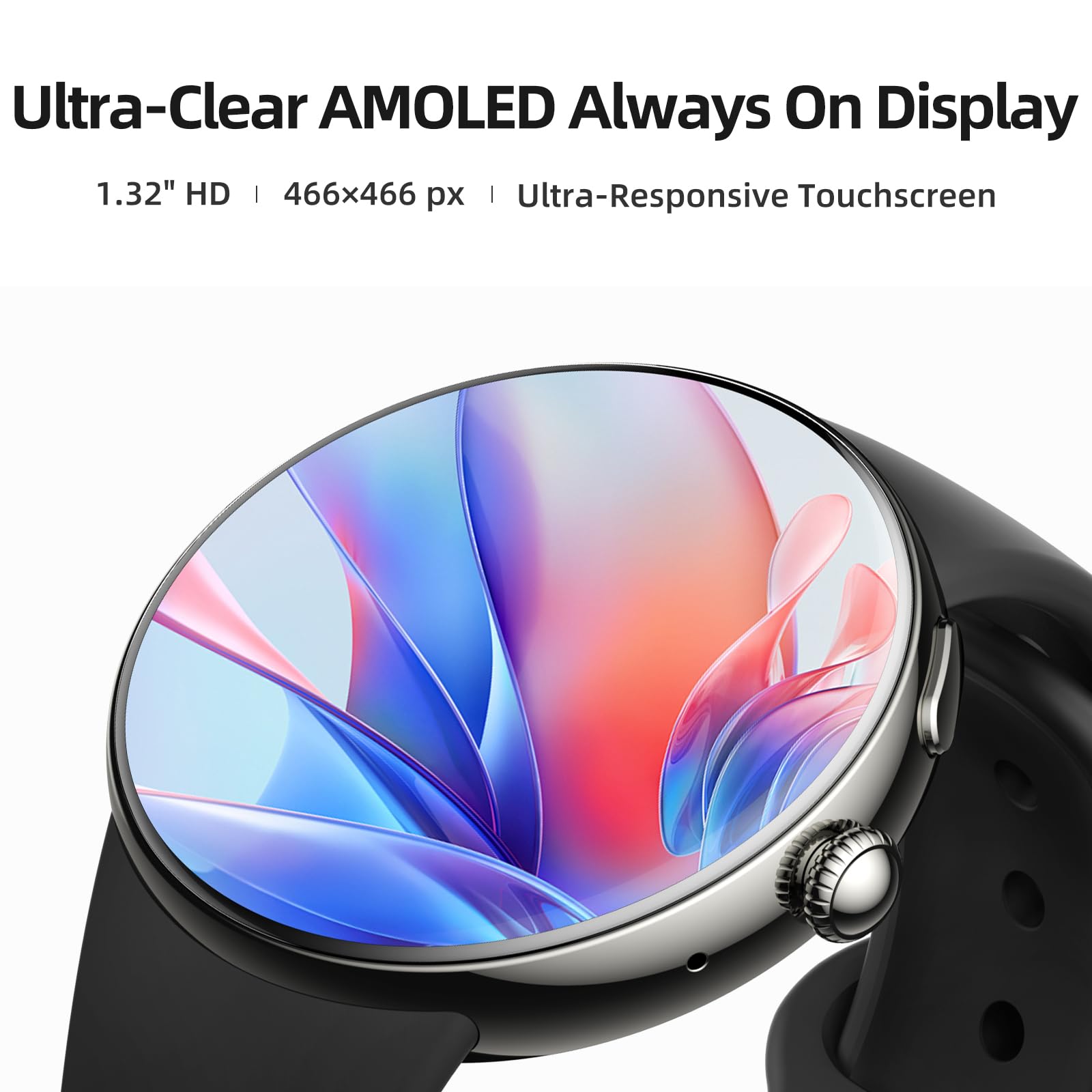 Parsonver Amoled Smart Watch For Men Women, Always-On Display Fitness Tracker, Answer/Make Calls, 2 Quick-Release Bands, Heart R