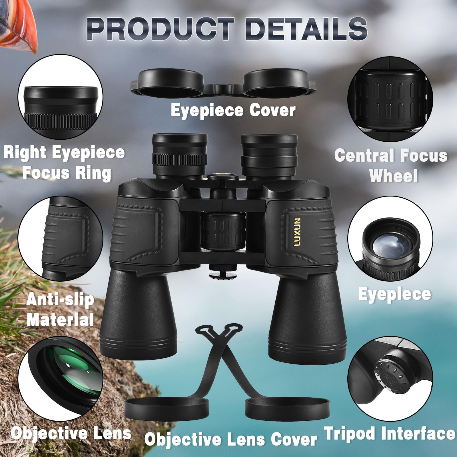 Luxun Binoculars For Adults High Powered,20X50 Binoculars With Bak4 Prism Fmc Lens, Waterproof Binoculars For Bird Watching, Hun