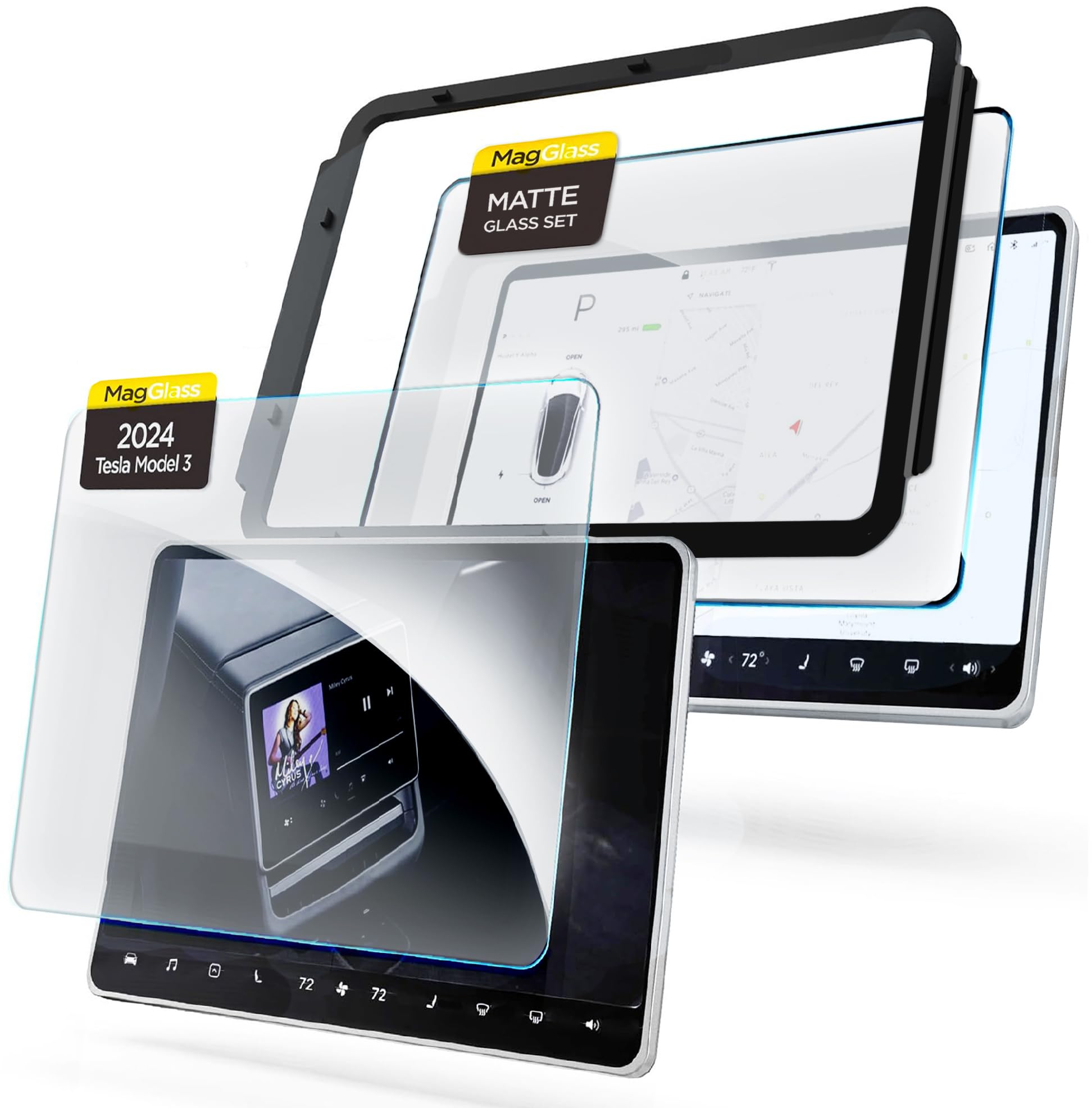 Matte Screen Protectors For Tesla Model 3 Highland (2024) Front And Rear, Anti Glare Fingerprint Resistant Tempered Glass Displa