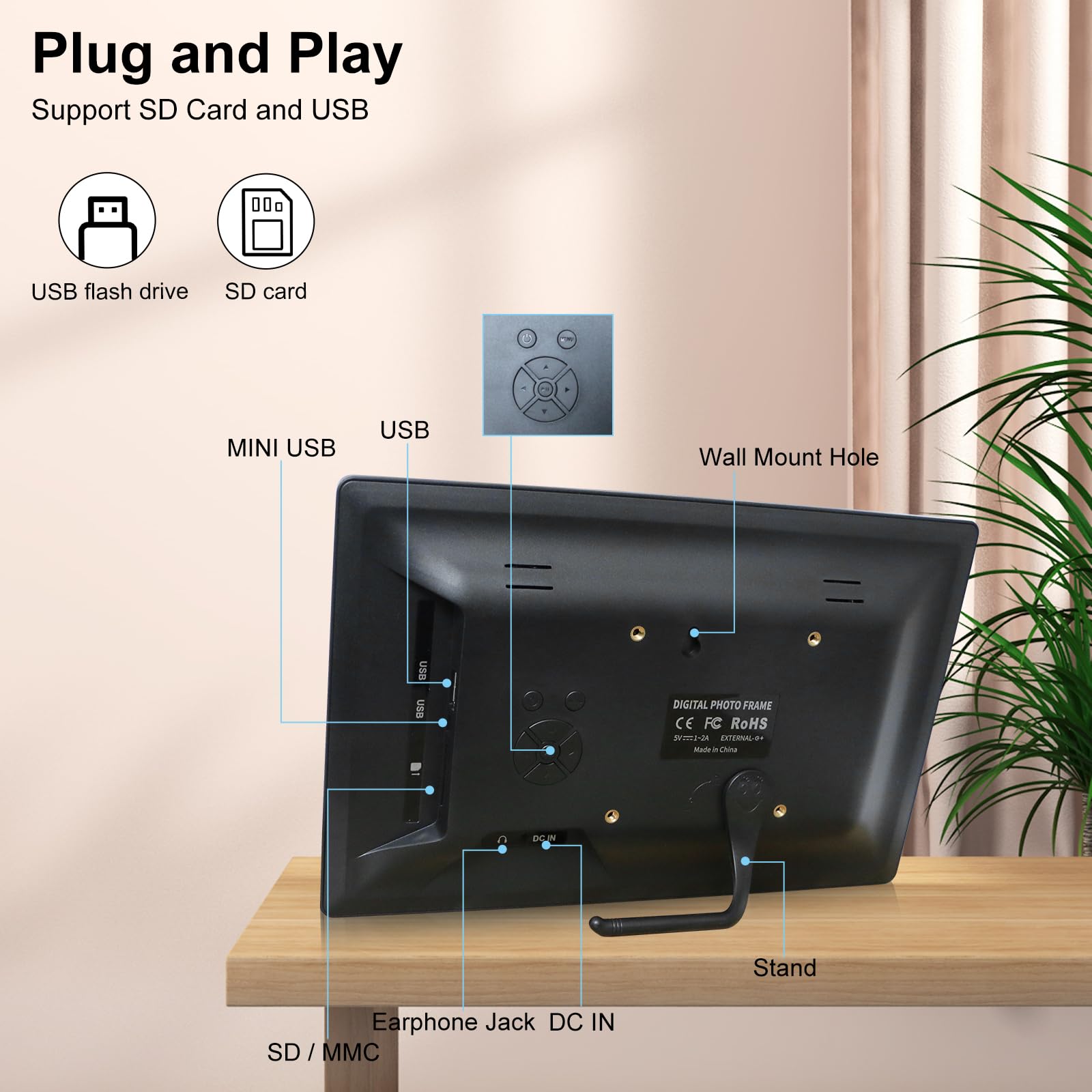 10 Inch Digital Picture Frame,Digital Photo Frames Ips Hd Screen With Remote Control,Support Video And Music,Slideshow,4 Windows