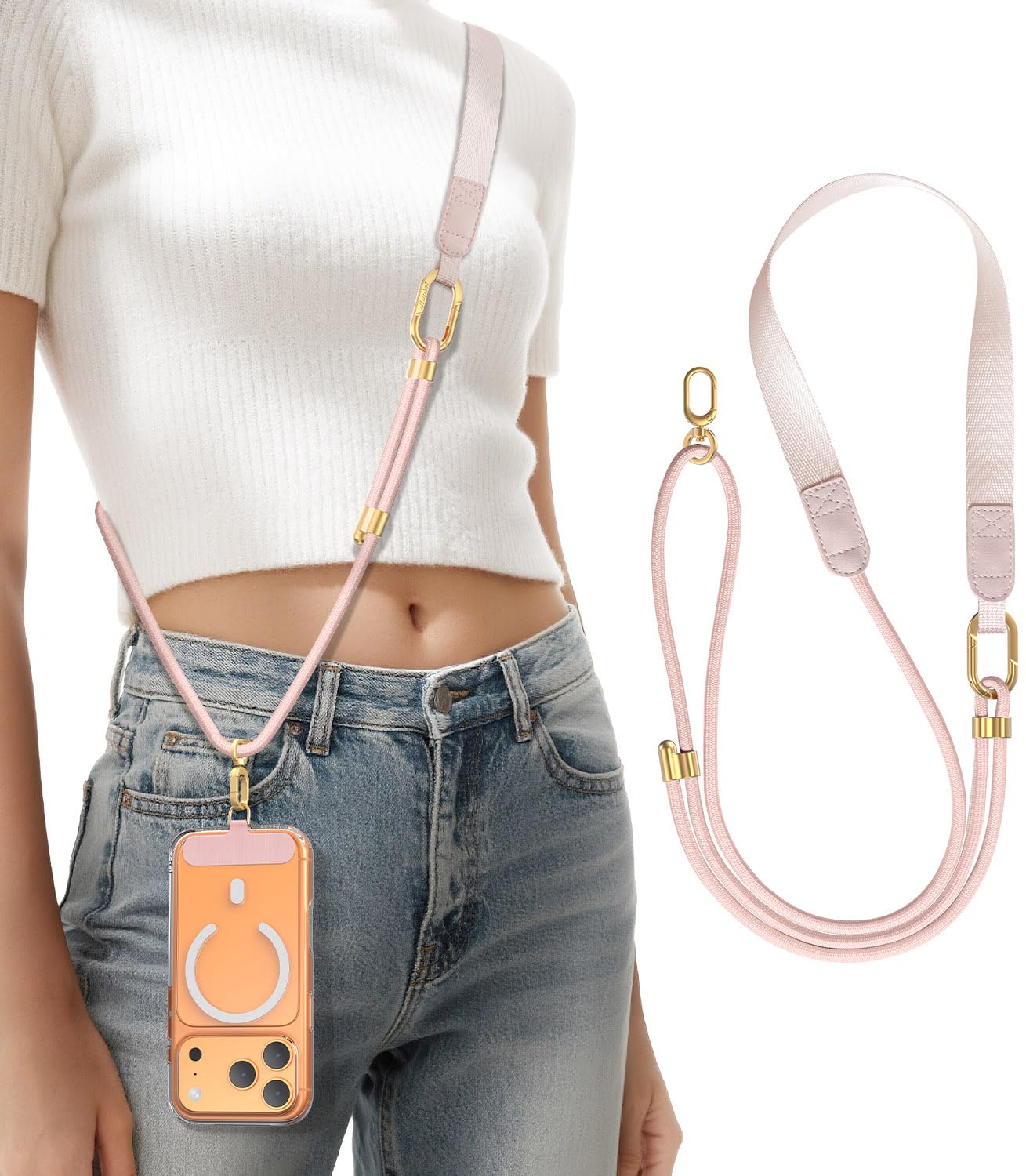 Niunisi Phone Lanyard Crossbody with Phone Tabs, Adjustable Cellphone Lanyard with Skin-Friendly Neckband and Metal Carabiner, P