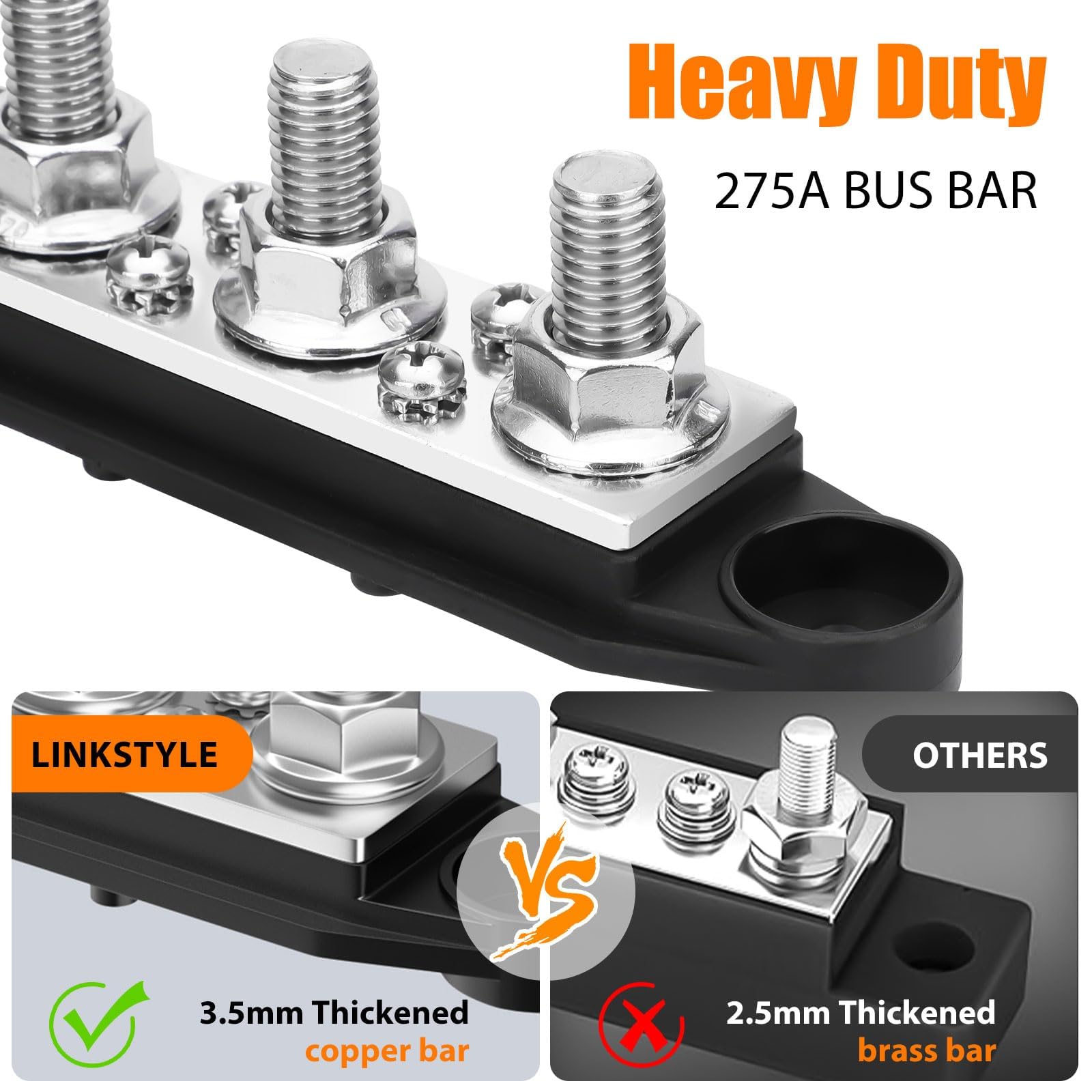 Linkstyle Power Distribution Block, 275A 12V 48V Marine Bus Bar, Battery Busbar Terminal Block, For Automotive Car Rv Boat Solar