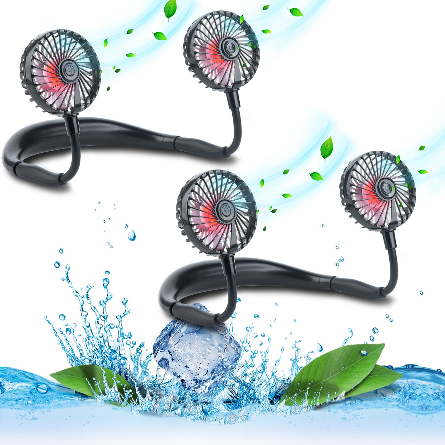 Vagau Portable Cooling Neck Fan, Rechargeable Usb Personal Neck Fan With Colorful Led Lights, 360 Rotation, Wearable Neck Fan Ai
