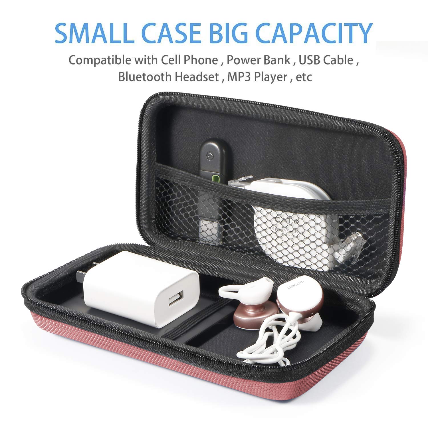 Glcon Cell Phone Carrying Case - Portable Hard Eva Charger Case - High Protection Small Zipper Travel Pouch Storage Bag Electron