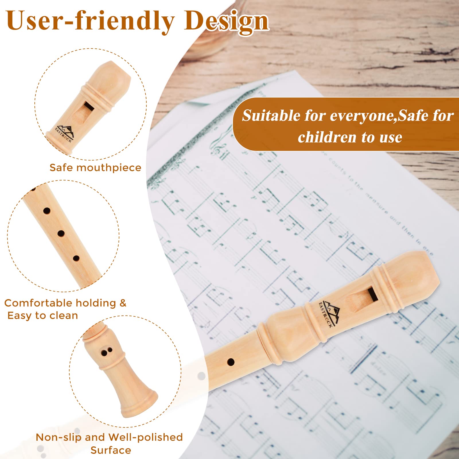 Eastrock Soprano Recorder German Fingering C Key Beginners Recorder Instrument For Adults, 3 Piece Recorder With Hard Case(Maple