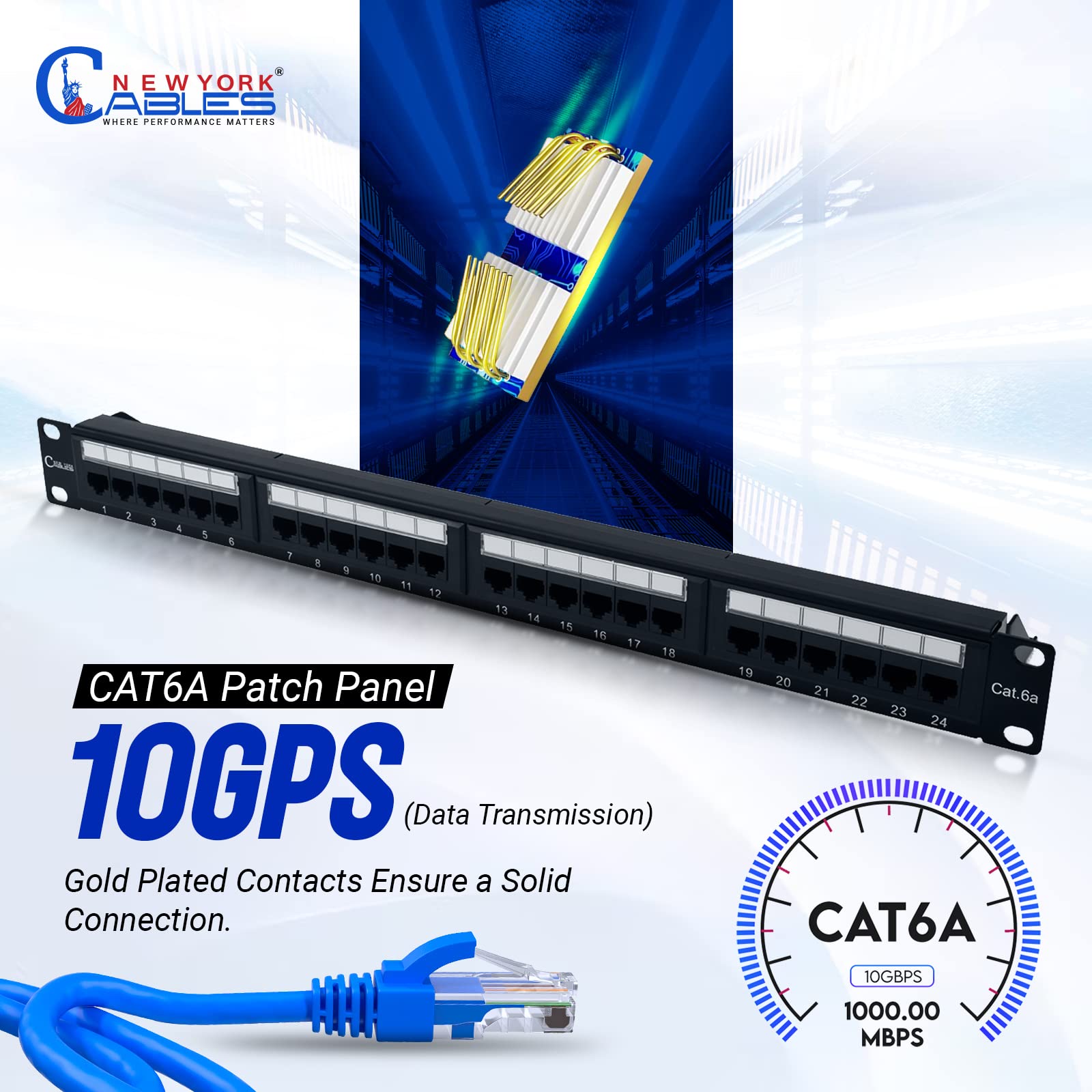 Newyork Cables   24 Port Cat6A, Cat6 Patch Panel, High Speed 10 Gbit/S (24 Port)
