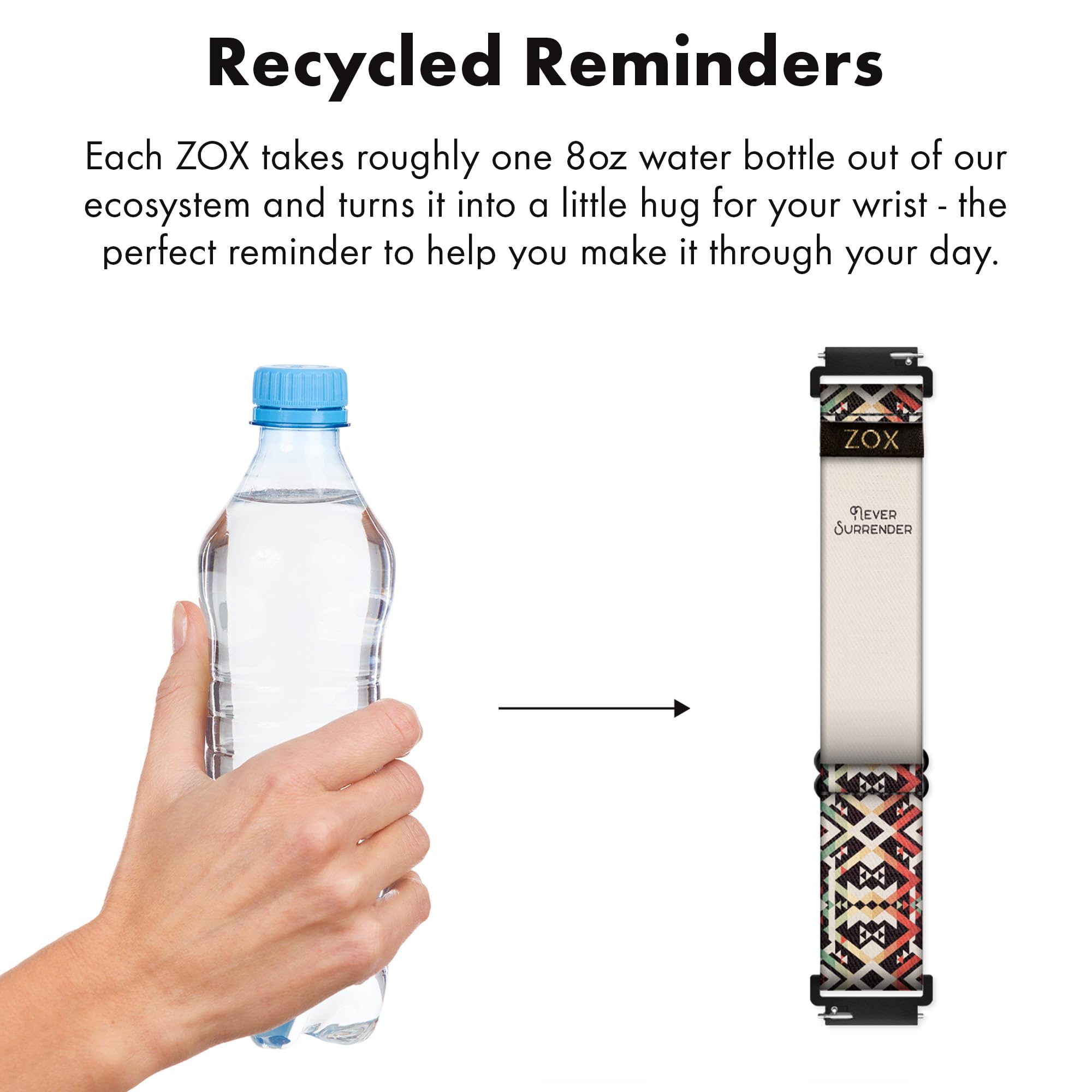 Zox Android Smart Watch Band - Never Surrender | Soft, Adjustable Elastic Band With Motivational Affirmations And Beautiful Artw