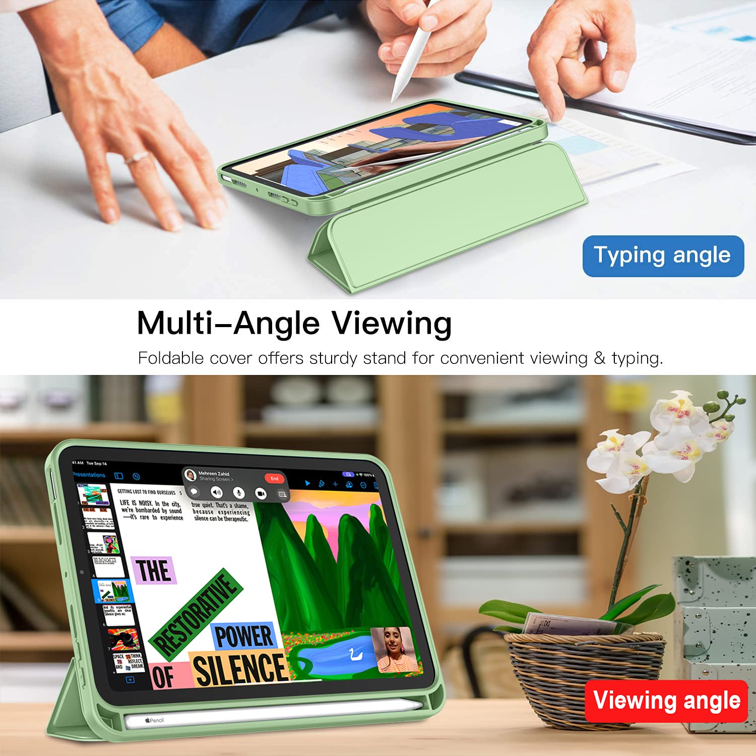 Imieet Ipad Mini 7 Case 2024 (A17 Pro), Ipad Mini 6 Case (8.3 Inch,2021 Model), Ipad Mini 7Th/6Th Generation Case With Pencil Holder, Trifold Stand Smart Case With Soft Tpu Back,Matcha Green