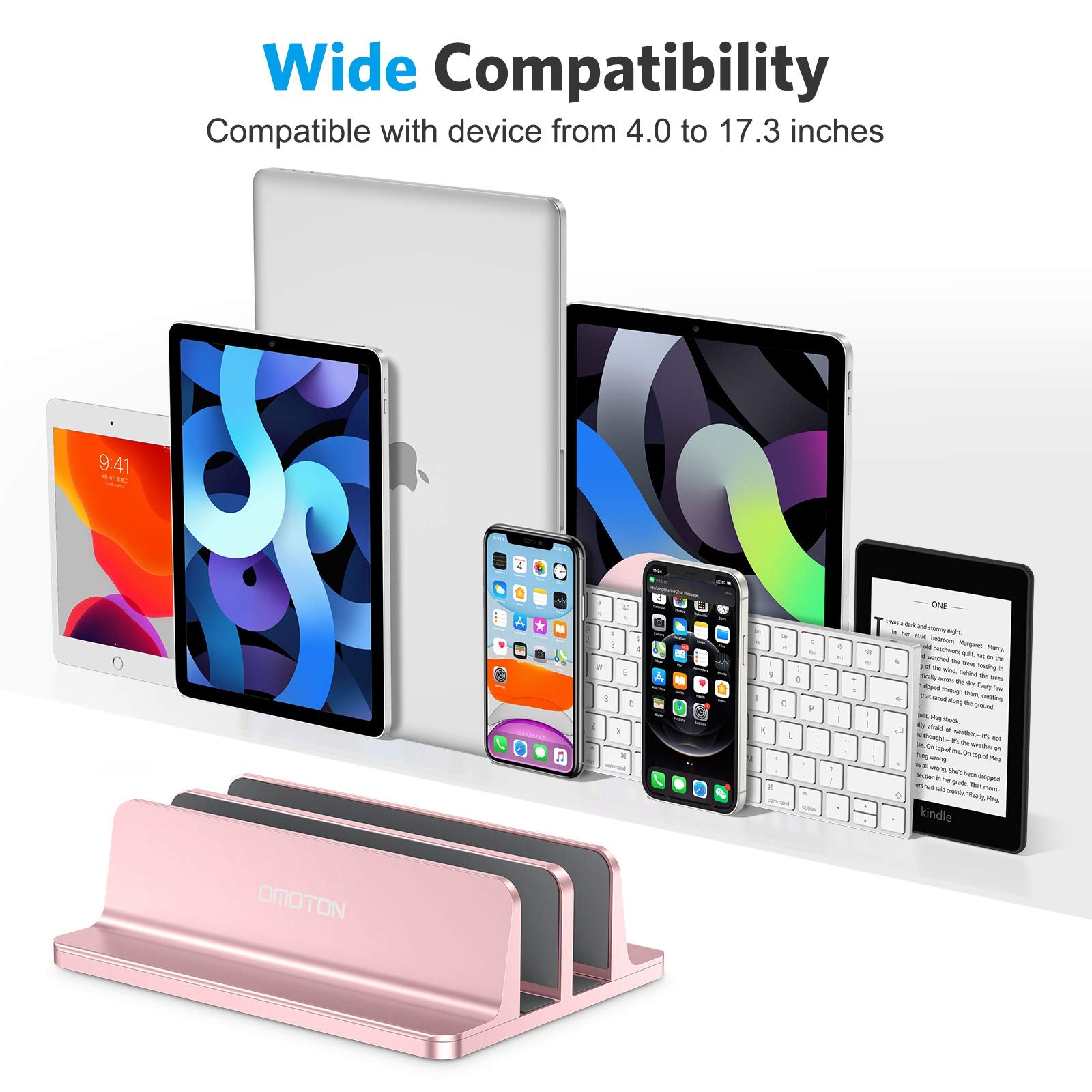 Omoton [Updated Dock Version Vertical Laptop Stand, Double Desktop Stand Holder With Adjustable Dock (Up To 17.3 Inch), Fits All Macbook/Surface/Samsung/Hp/Dell/Chrome Book (Rose Gold)