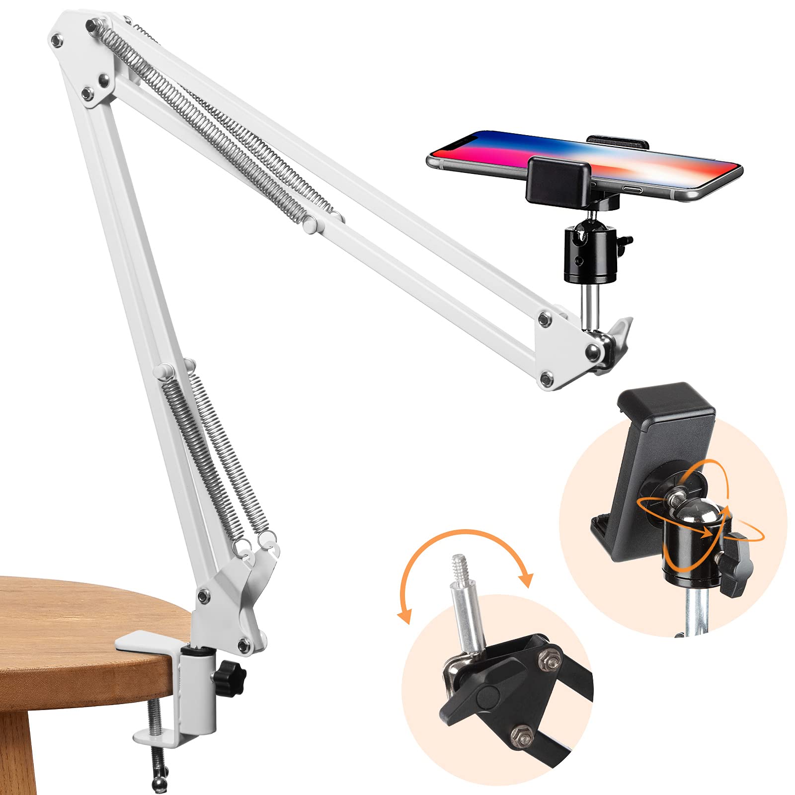 TARION Overhead Desk Video Stand - Phone Mount Stand with Articulating Arm Flexible Cell Phone Holder for Overhead Video Filming