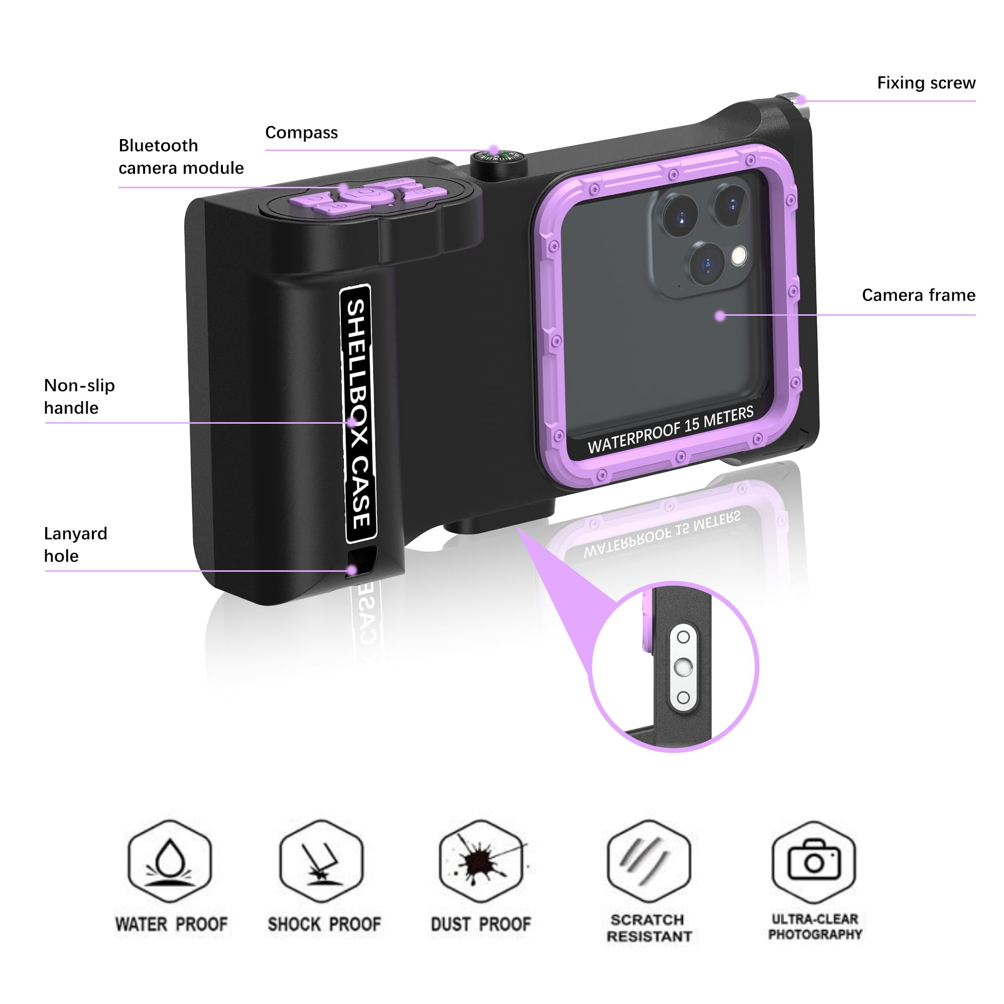 Mruozrui Bluetooth Connection 3Rd Gen Diving Waterproof Case, Professional 15M/50Ft Underwater Photo & Video Case For Snorkeling