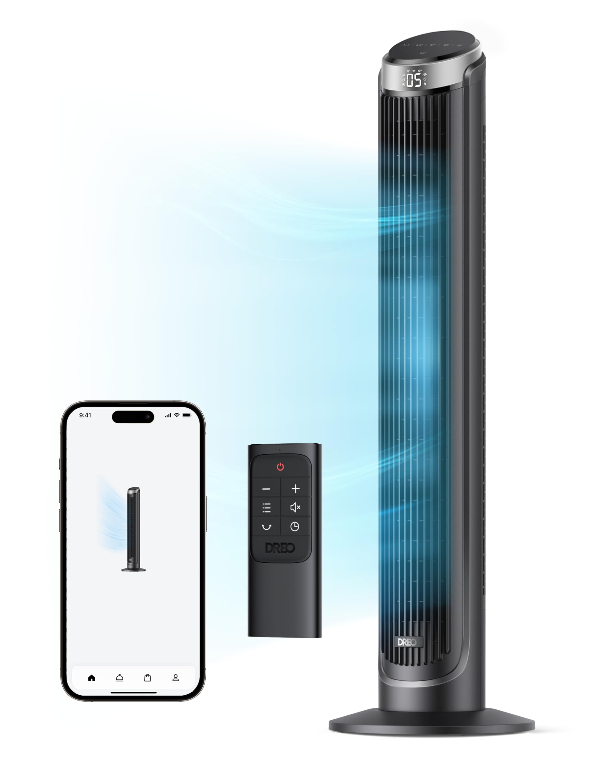 Dreo Smart Tower Fan For Bedroom, 26Ft/S High Speed 40' Standing Fan, 5 Speeds 4 Modes, Quiet 90� Bladeless Oscillating Fan With Remote, 12H Timer, Touch Control, Work With Alexa, Silver
