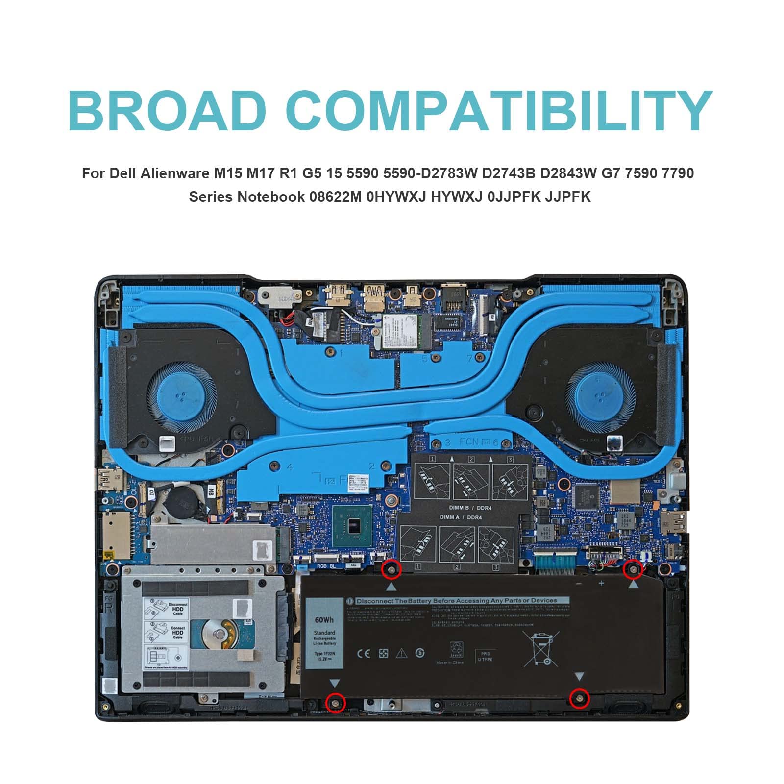 Futurebatt 1F22N 15.2V 60Wh New Laptop Battery Replacement For Dell Alienware M15 M17 R1 G7 7590 7790 G5 5590 D2783W D2743B D286