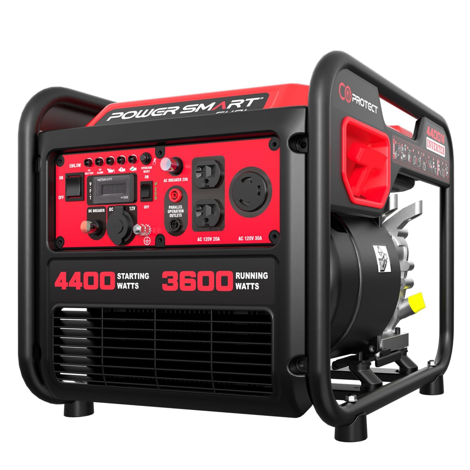 4400-Watt Portable Inverter Generator, PowerSmart Gas Powered, CO-Sensor, Lightweight & Quiet for Home Use and Emergency Backup,