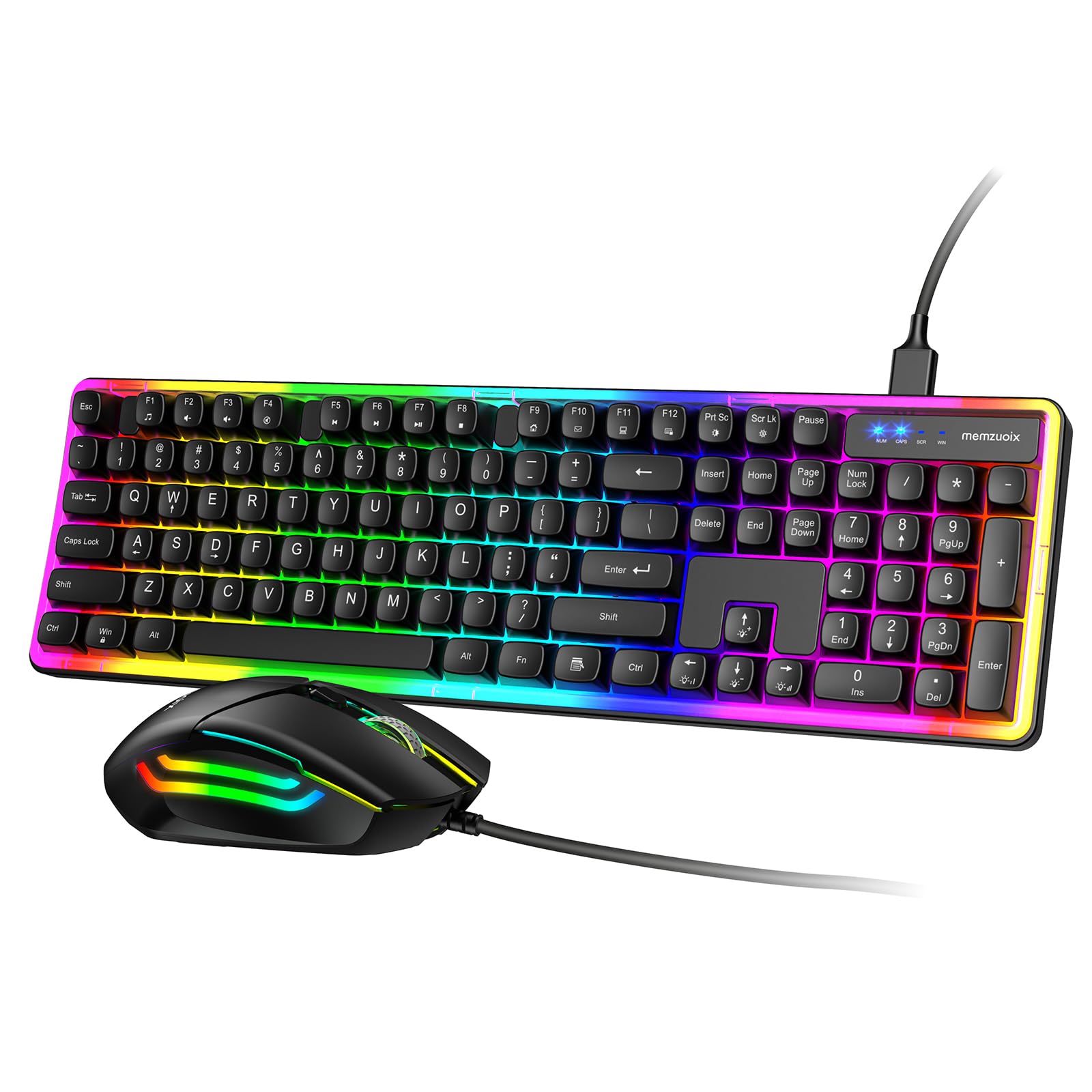 memzuoix Wired RGB Keyboard and Mouse Combo, FullSize Keyboard with Number Pad and 6400 DPI LED Mouse, 2.4G Plug and Play Keybo
