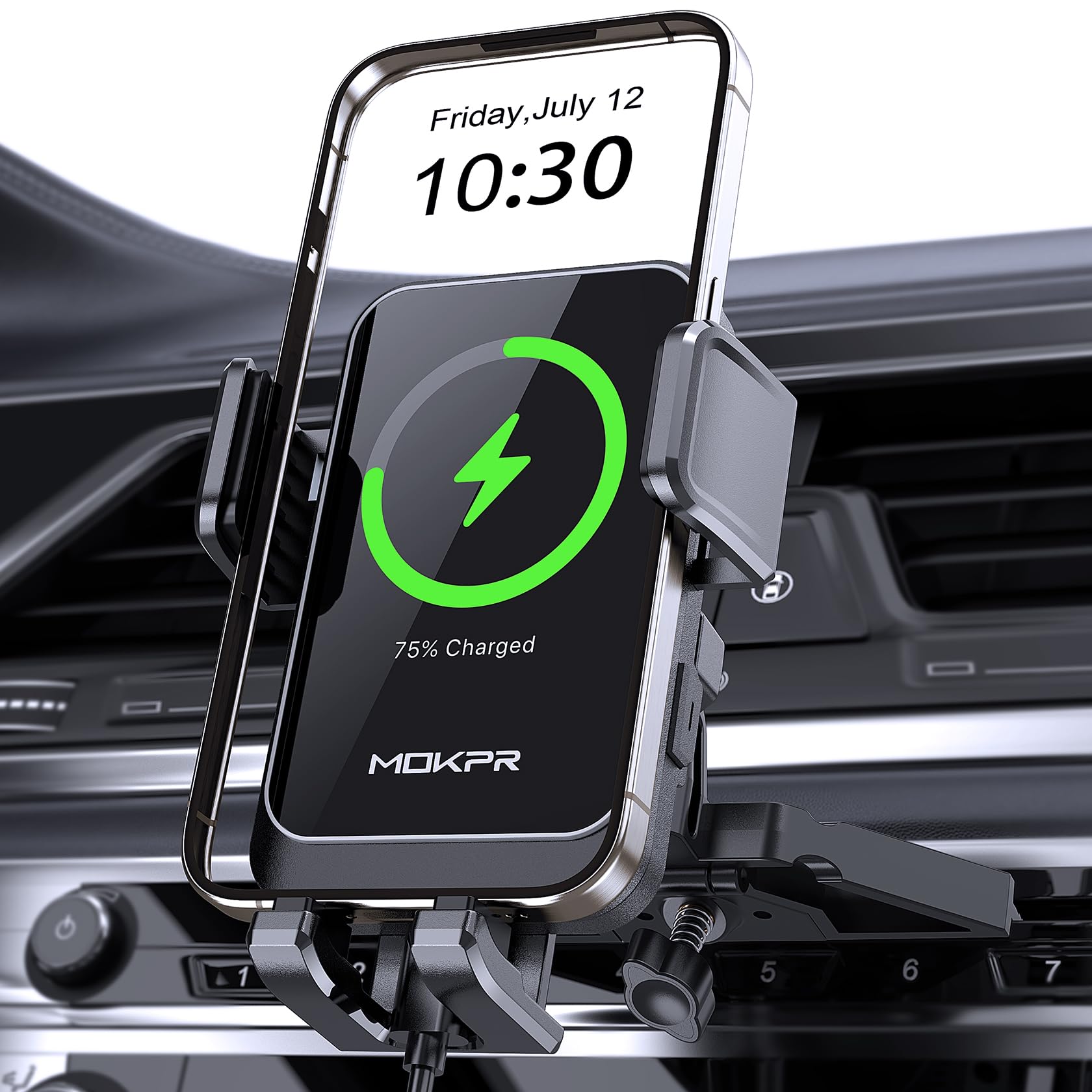 Wireless Car Charger, Mokpr 15W Fast Charging Auto Clamping Cd Slot Air Vent Car Phone Holder With Led Light Car Charger For Iph