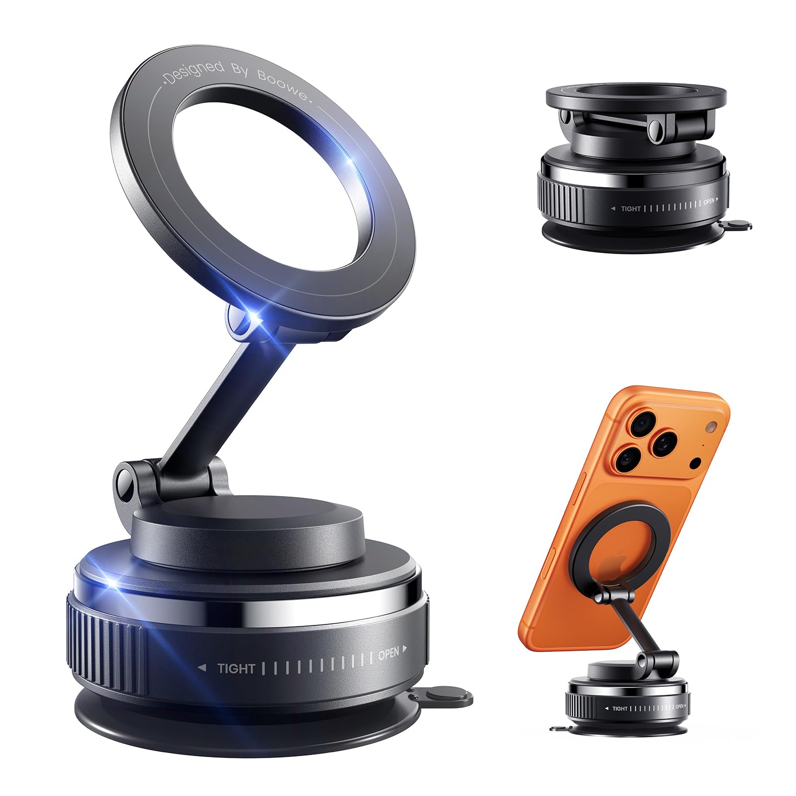 Boowe 2026 Ultra Strong Magnetic Phone Holder for Car, iPhone 17 Car Mount 360 Adjustable Vacuum Suction Cup Windshield/Mirror/G