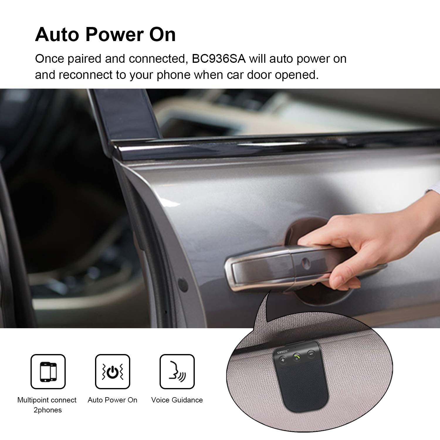 Suniec Handsfree Bluetooth Speaker Phone For Cell Phone Car Kit, Hands Free Calling Bluetooth For Car, Auto Power On Off Support
