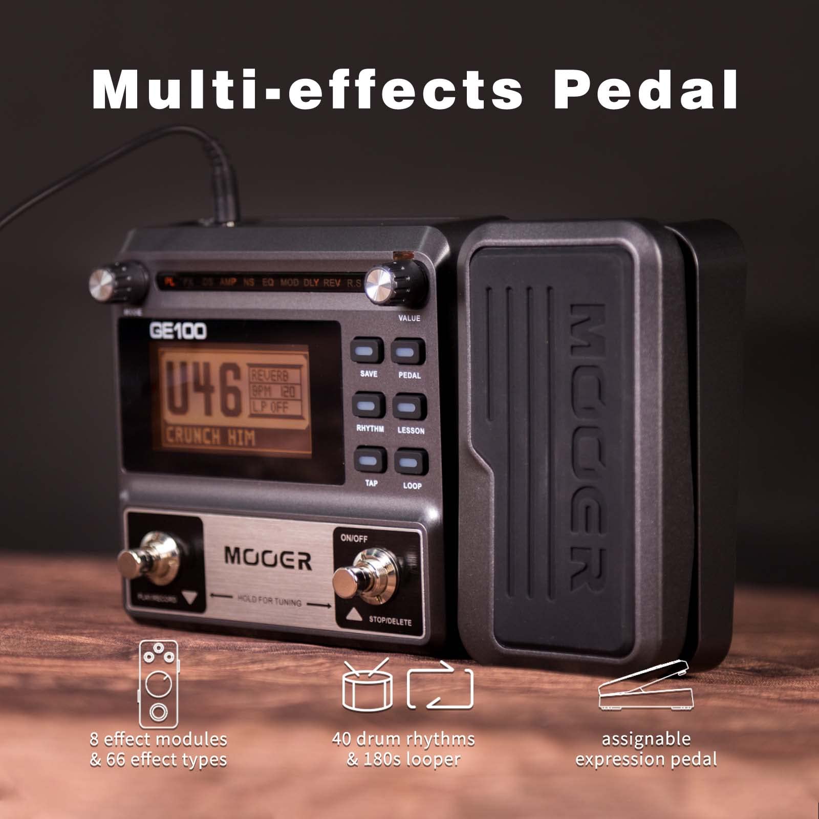 Mooer Ge100 Multi Effects Guitar Pedal With 80 Presets, 66 Effects, Loop And Expression Volume Pedal, Tap Tempo, Headphone Out