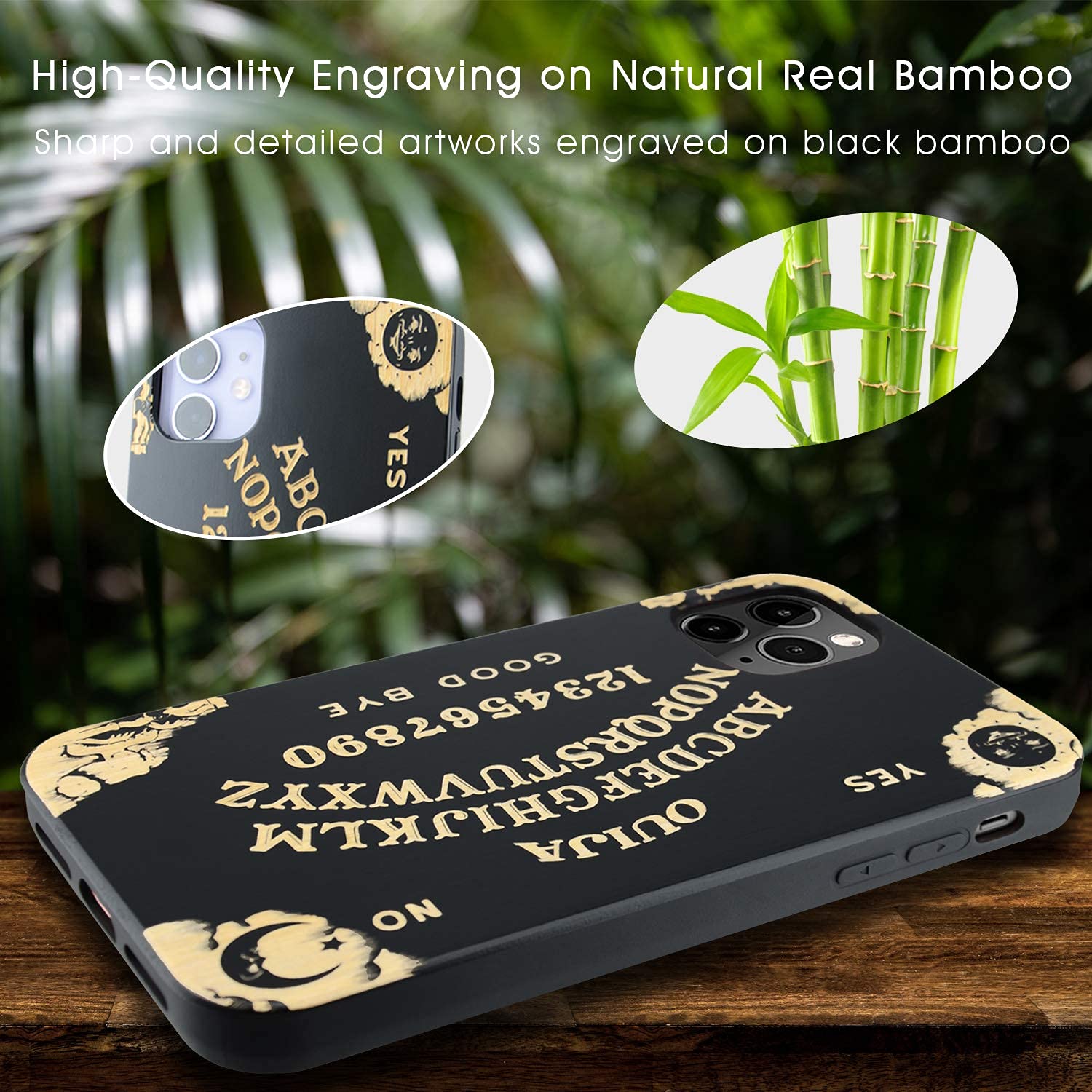Iproductsus Compatible With Iphone 13 (6.1'') Ouija Board Phone Case And Screen Protector, Cool & Unique Black Bamboo Wooden Eng