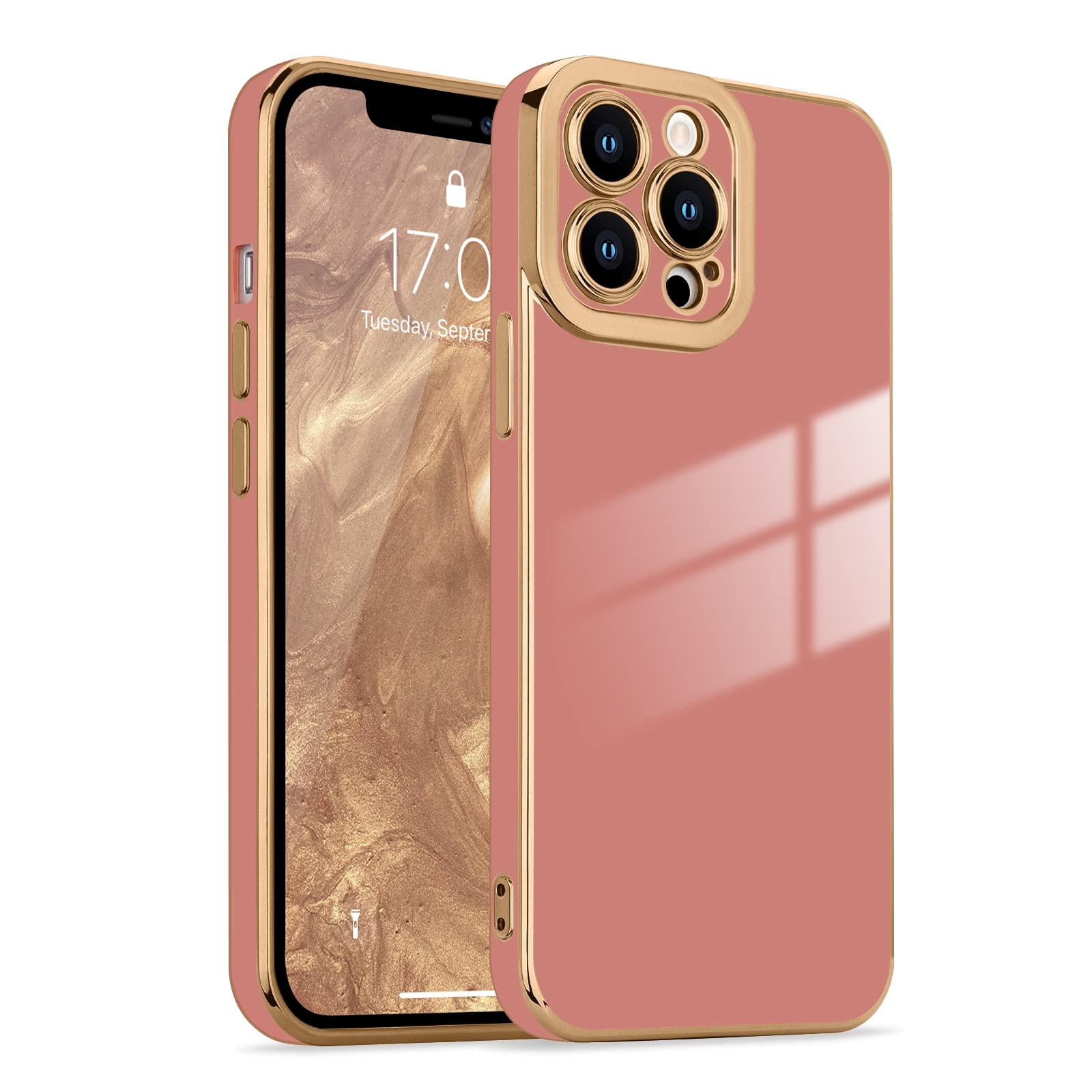 Lafunda Designed For Iphone 12 Pro Max Case,Plating Cases For Women Girls Luxury Cute Electroplated Golden Edge Shockproof Tpu B