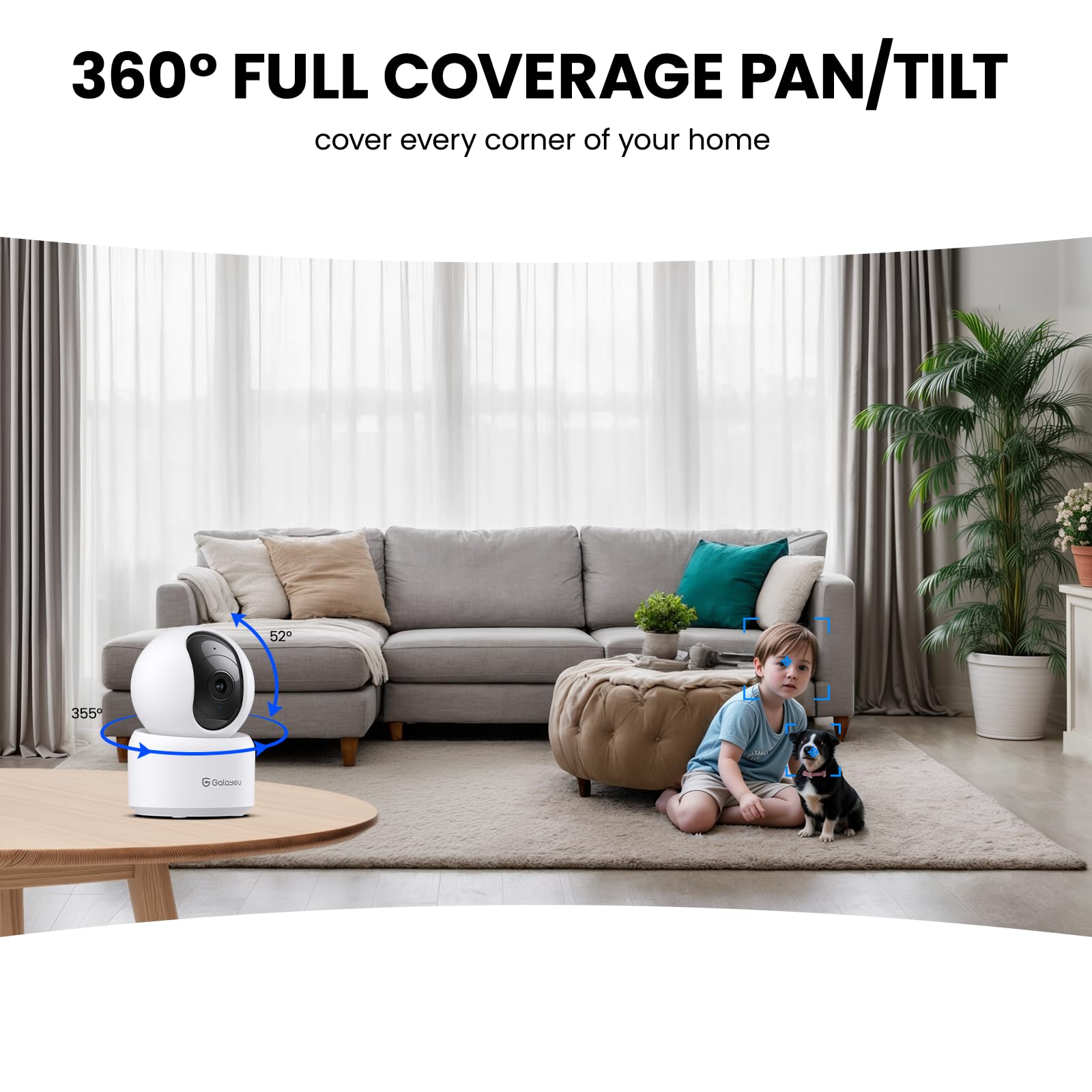 Galayou 5Mp Security Camera Indoor 360 Degree 2.4G Wifi Cameras For Home Security For Baby/Nanny/Dog/Pet Camera With Auto Tracki