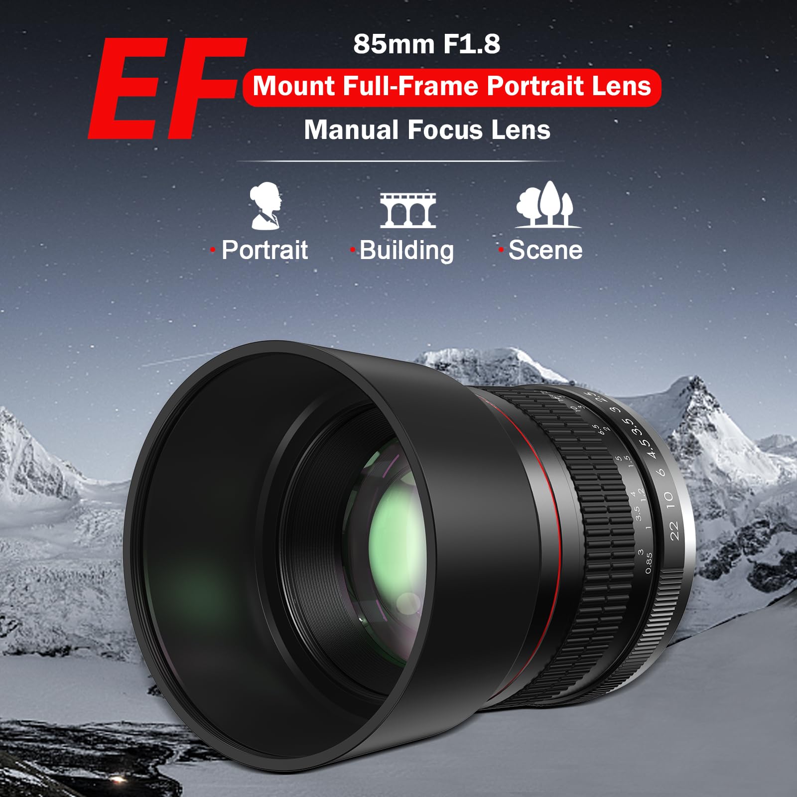 85Mm F1.8 Portrait Lens   Ef Lens For Canon, Medium Telephoto Lenses Manual Camera For Canon Eos Rebel T8I T7I T7 T6 T6S T6I Sl3
