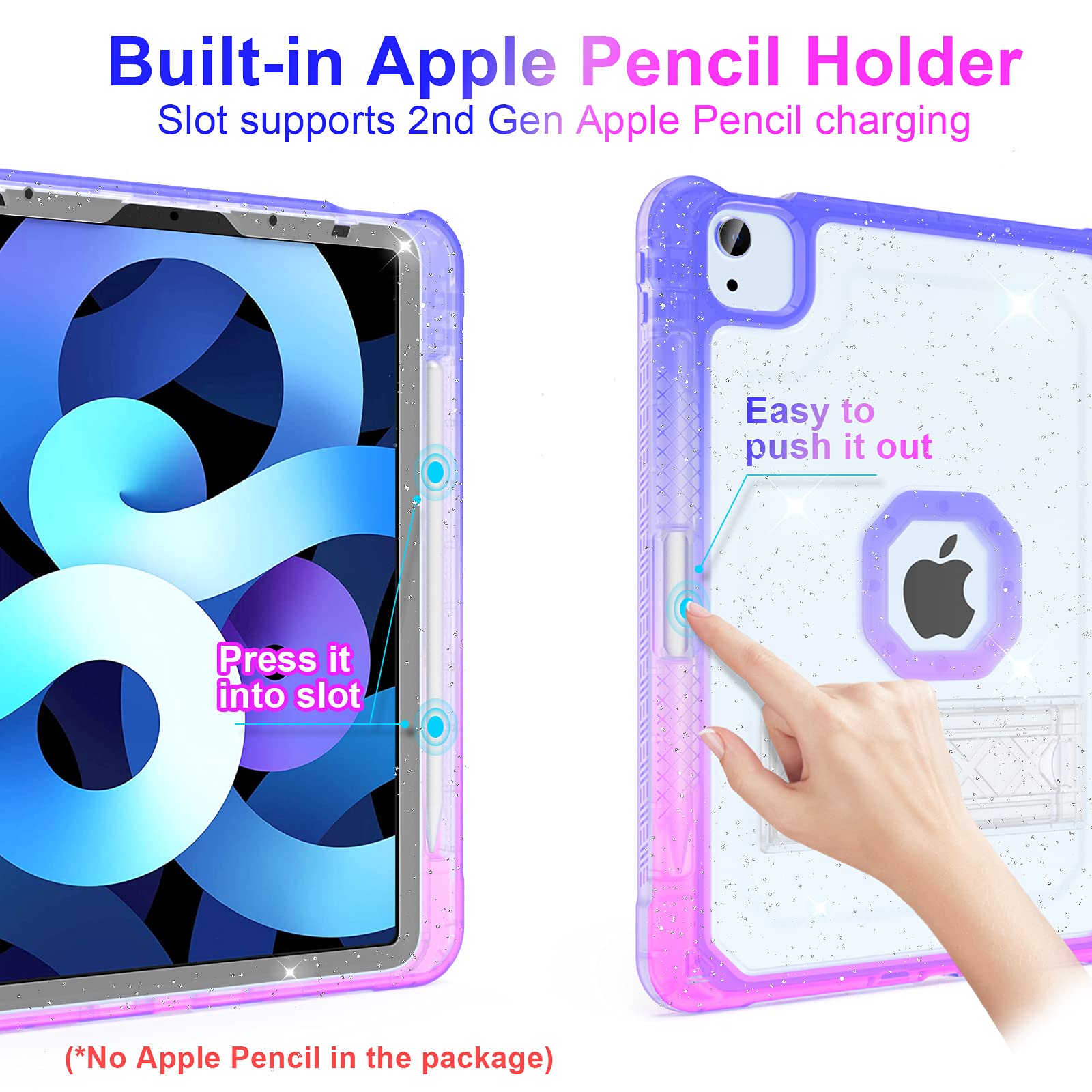 Zonefoker Ipad Air 5/4 Case, Pro 11 Case   Cute Glitter Blue To Purple 10.9 Inch 2020/2022 Cover With Pencil Holder/Stand