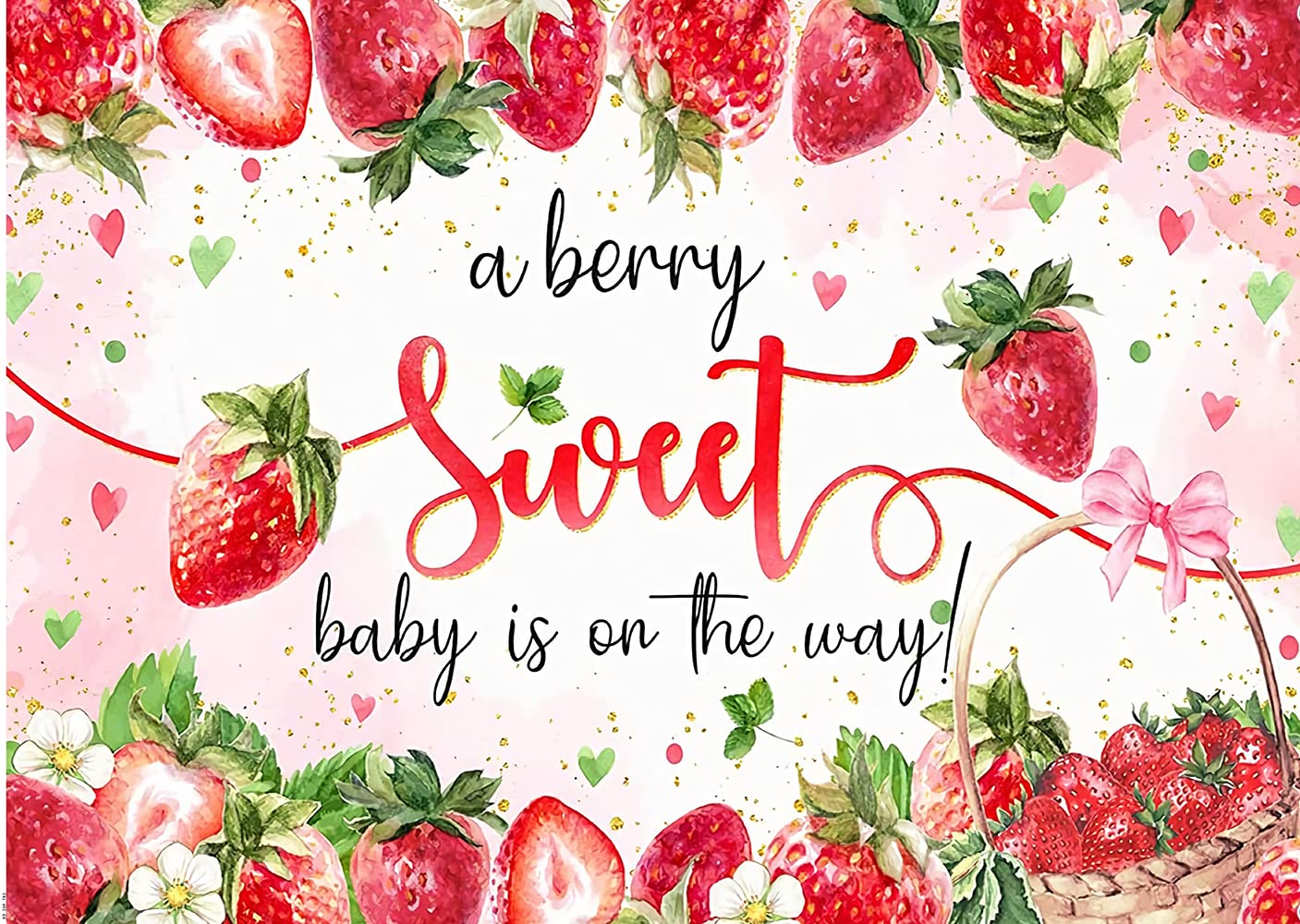 Chaiya 7X5Ft Strawberry Baby Shower Backdrop Strawberry Baby Party Photo Backgdrop A Berry Sweet Baby Is On The Way Photography