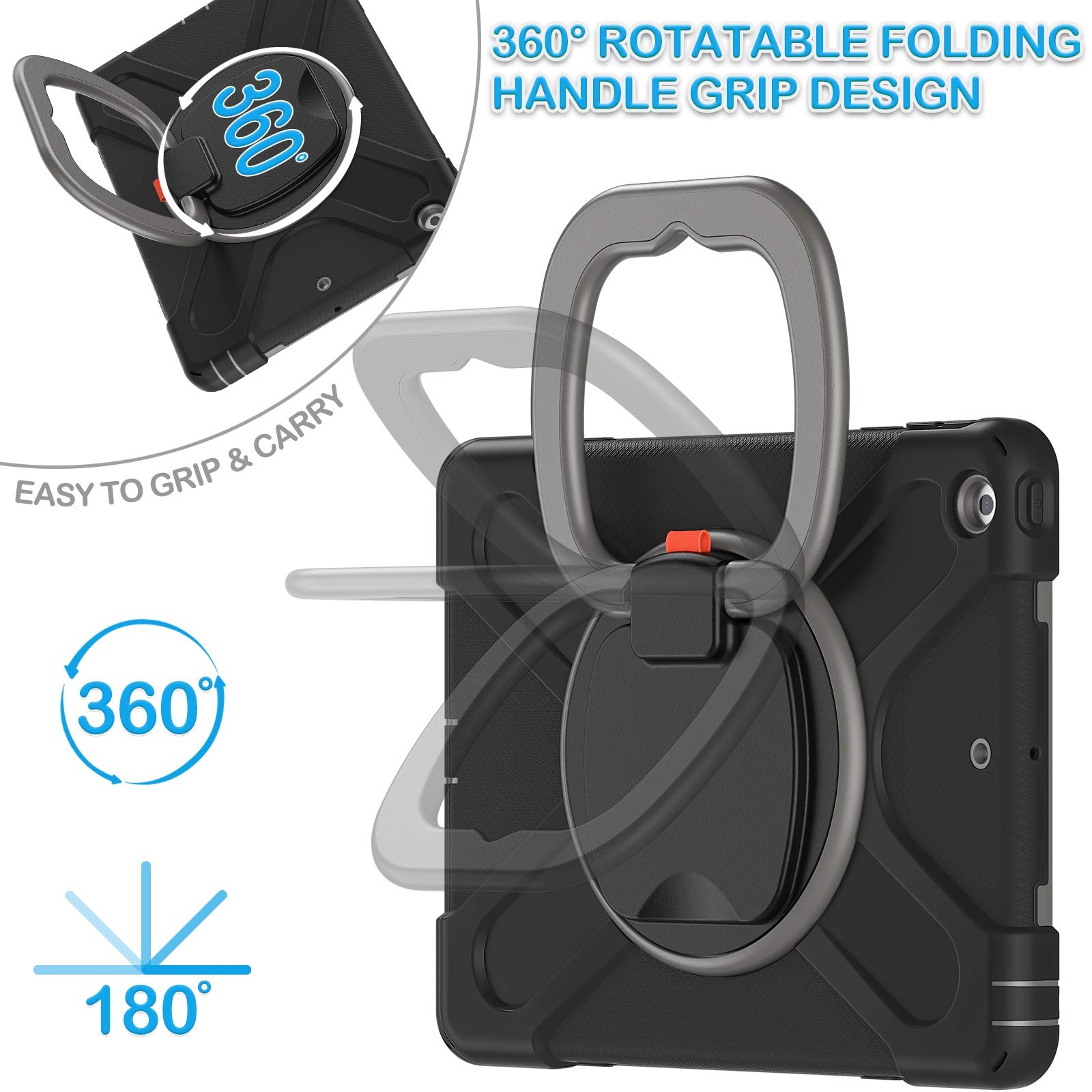 Batyue For Ipad 9Th/ 8Th/ 7Th Generation Case (Ipad 10.2 Inch Rugged Case 2021/2020/2019) With Screen Protector, Rotating Stand/