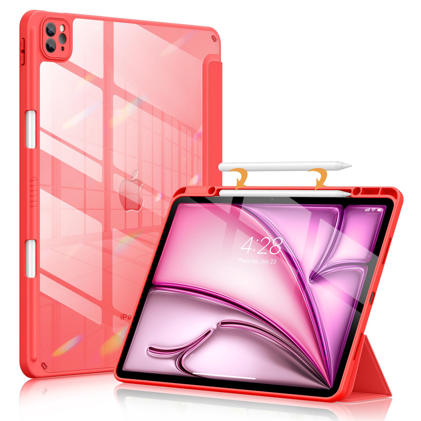 Soke Case For Ipad Air 13 M2 2024/Pro 12.9 (6Th/5Th/4Th Generation, 2022/2021/2020)   Pencil Holder+Auto Sleep/Wake+Camera Protection, Shockproof Back Cover For Ipad Pro 12.9 Inch,Burgundy Red