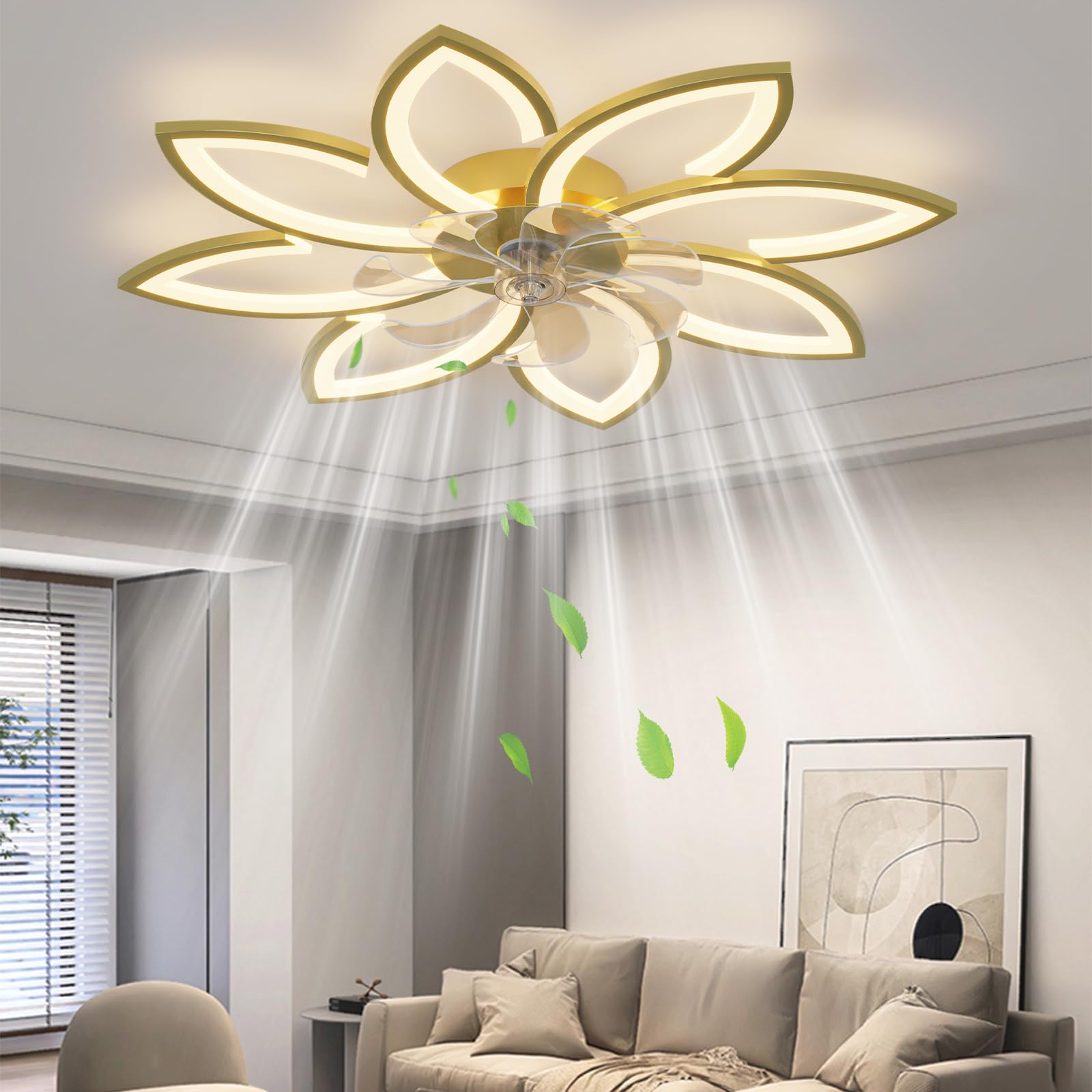 Spevch 35'' Ceiling Fans With Lights, Modern Ceiling Fan With Lights And Remote, Dimmable Bladeless Ceiling Fans Led Light, Low