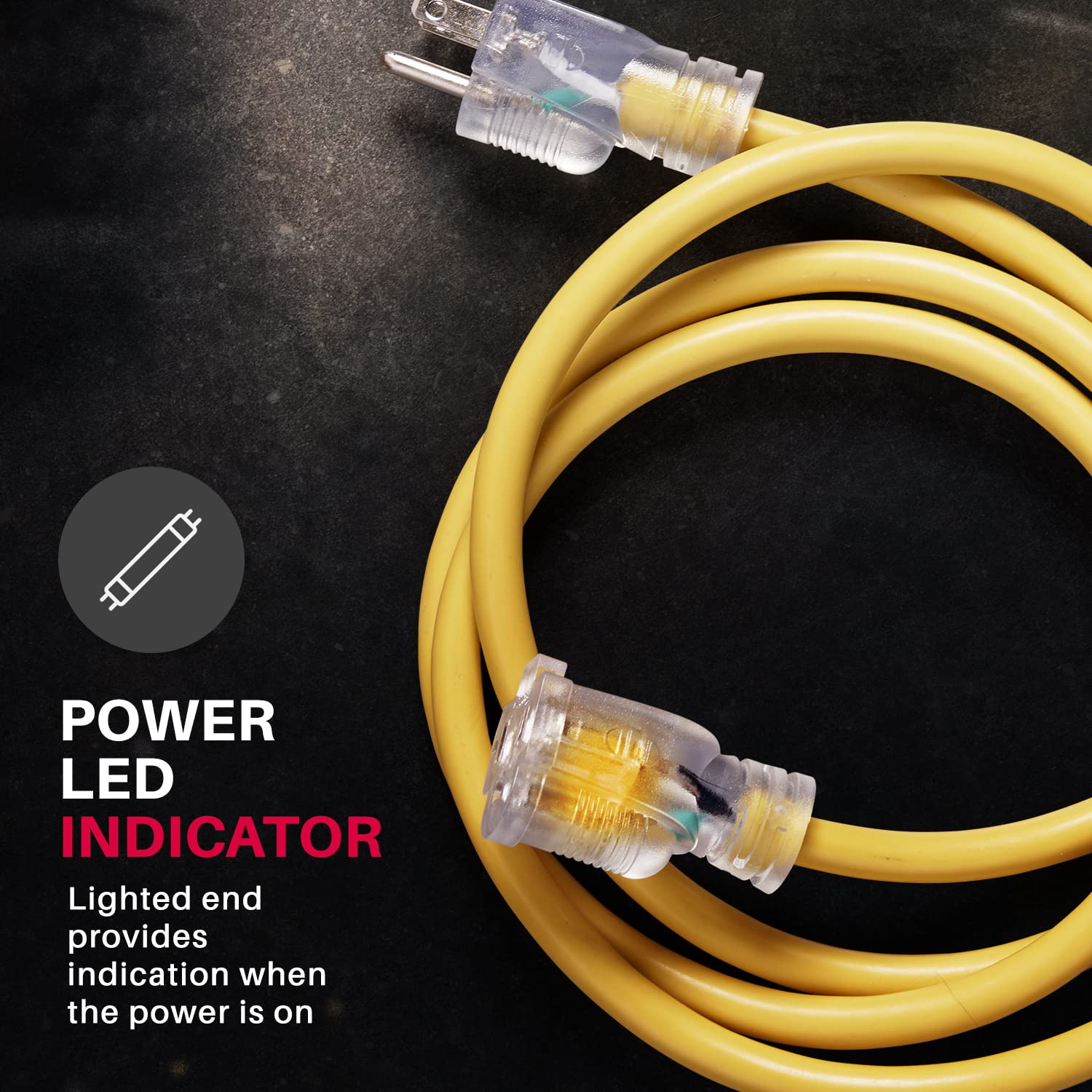 200Ft Power Extension Cord Outdoor & Indoor   Waterproof Electric Drop Cord Cable   3 Prong Sjtw, 14 Gauge, 7 Amp, 125 Volts, 87