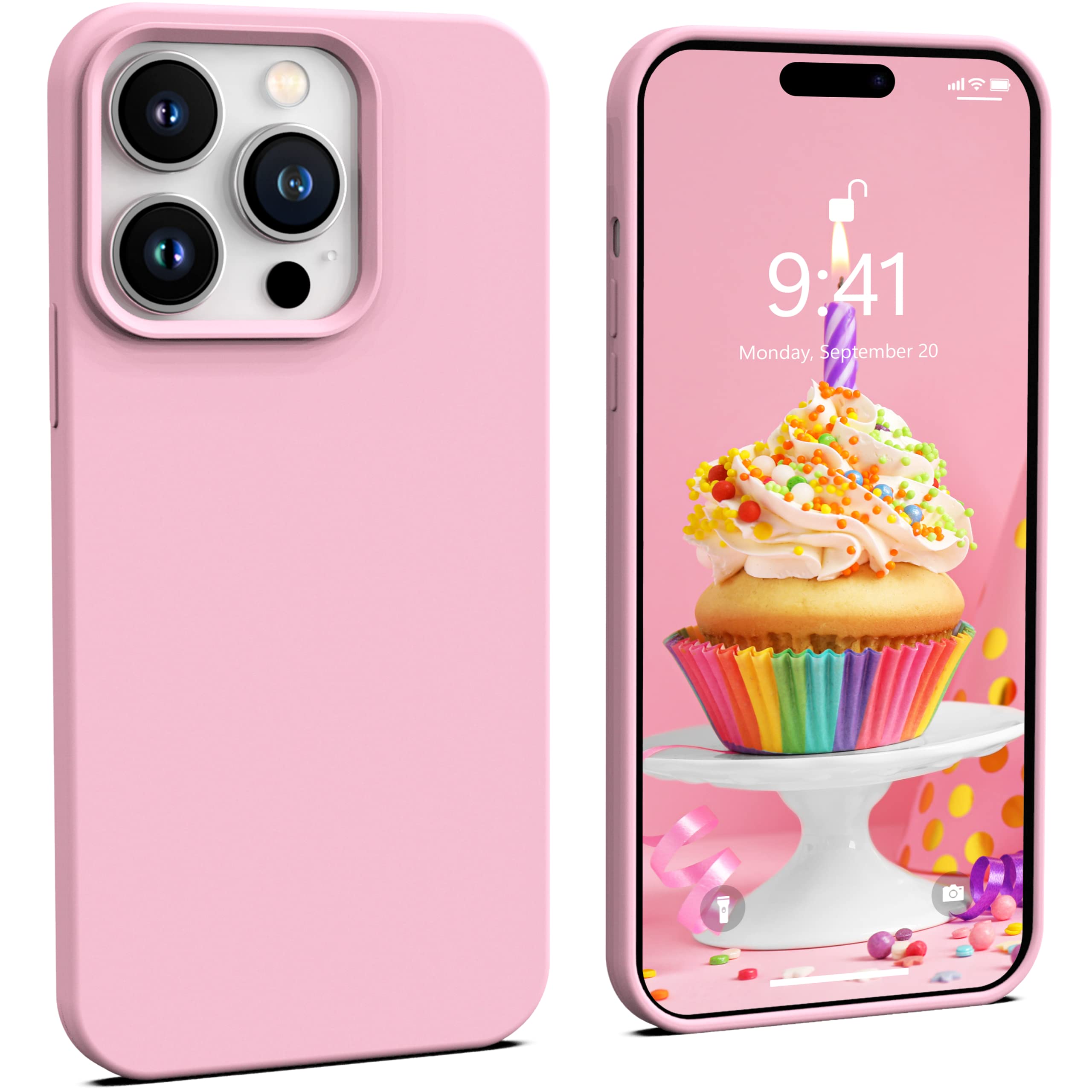 Icesword Iphone 14 Pro Max Case Lovely Pink, Liquid Silicone Slim Protective, Shockproof Phone Case Cover, Soft Anti Scratch Mic