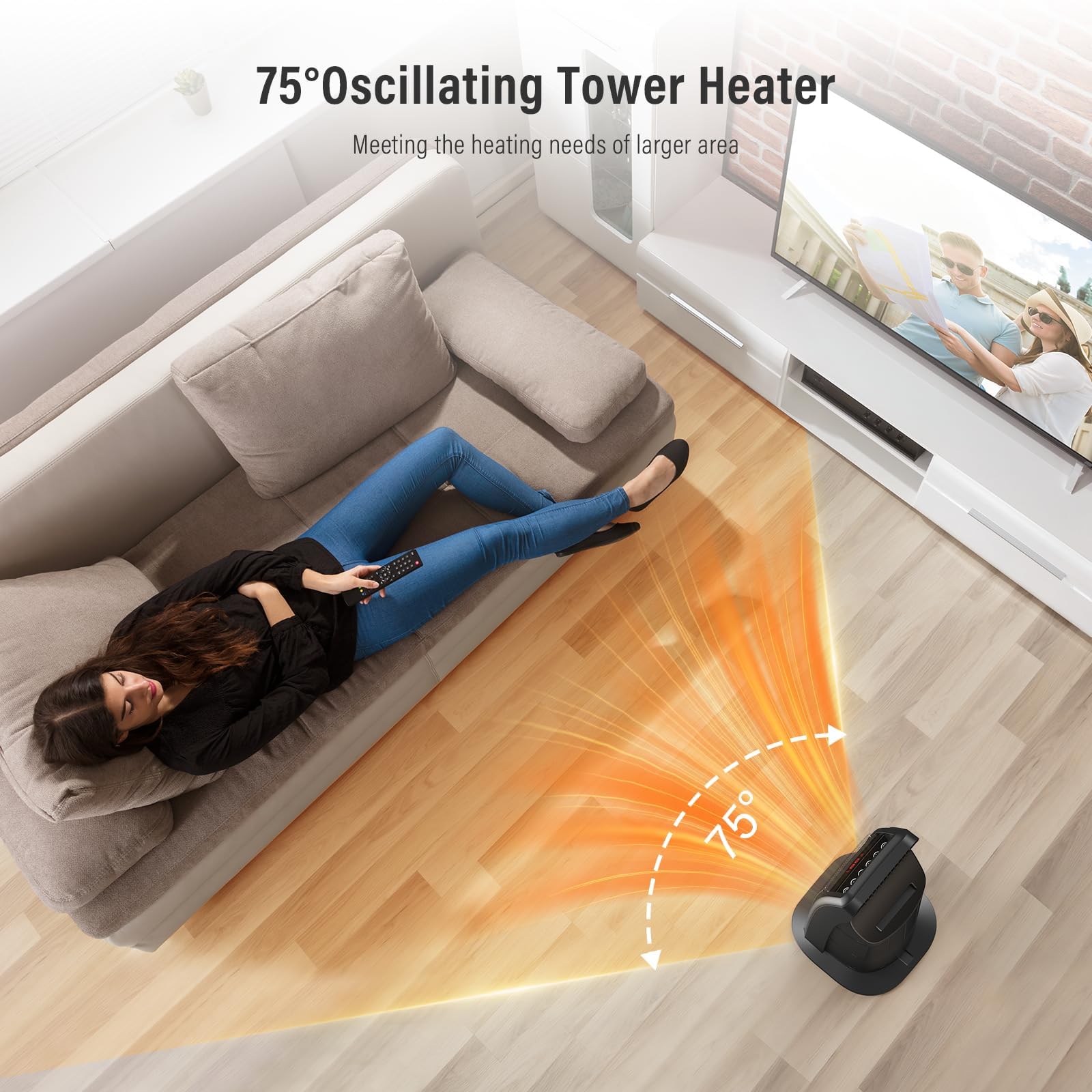 Space Heater Indoor, 1500W Ptc Electric Heaters With Thermostat, 75 Oscillation, 1 8H Timer, Ceramic Heaters For Indoor Use With