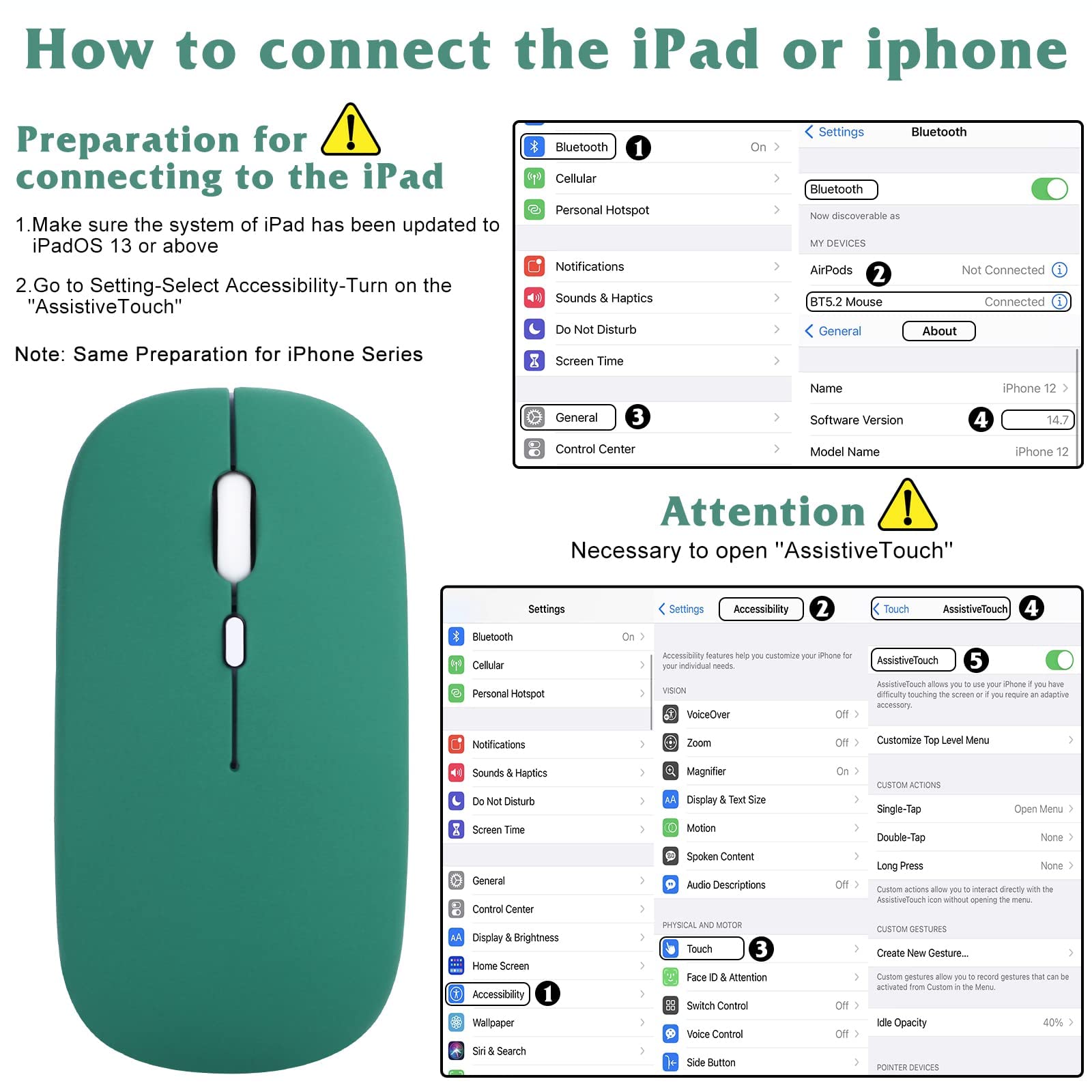 Urbanx 2.4Ghz & Bluetooth Mouse, Rechargeable Wireless Mouse For Samsung Galaxy Tab S8+ S8 S7+ S7 Fe S6 S5E Bluetooth Wireless Mouse For Laptop/Pc/Mac/Ipad Pro/Computer/Tablet/Android Jade Green