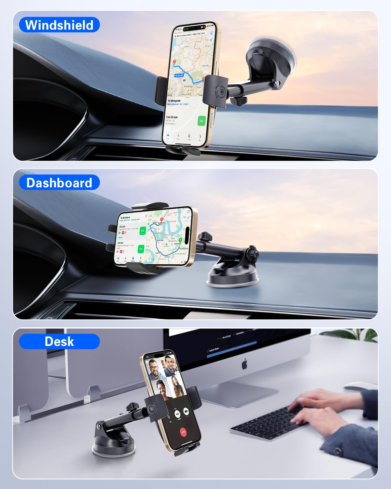 Pop-Tech Phone Mount For Car, [Military-Grade Suction] Universal Cell Phone Holder For Your Car Dashboard Windshield Window, Aut