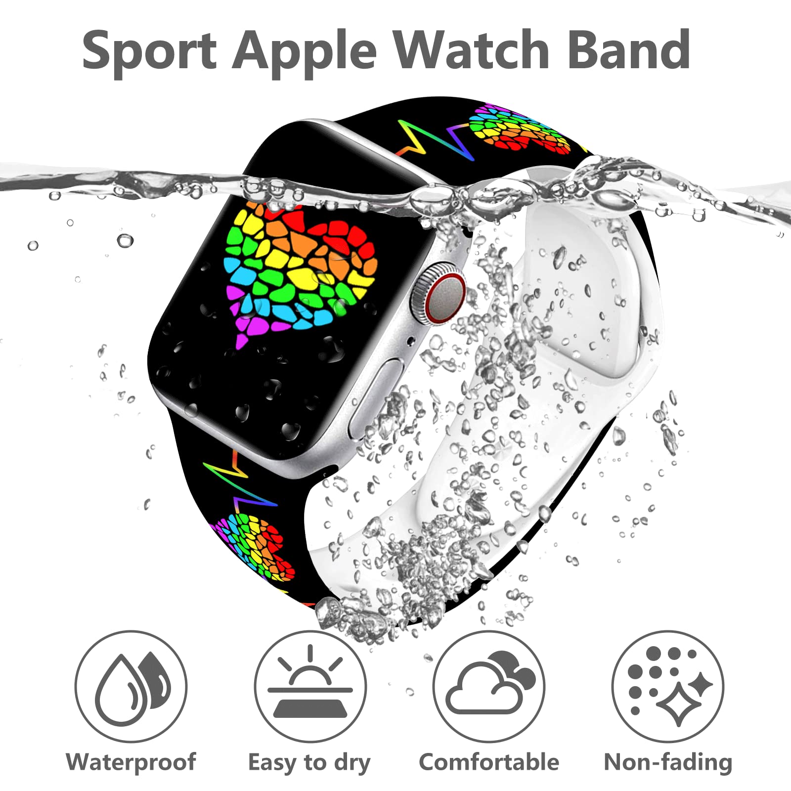Vieeki Rainbow Heartbeat Pride Watch Band Compatible With Apple Watch 38Mm 40Mm 41Mm 42Mm 44Mm 45Mm 49Mm Women Replaceable Lgbtq