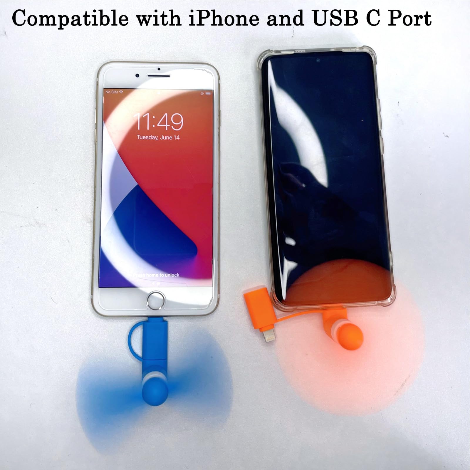 Baieasy Mini Cell Phone Fan, Usb C & Lightning Port Compatible For Iphone, Ipad, Android Smartphone, Samsung Galaxy Note Google