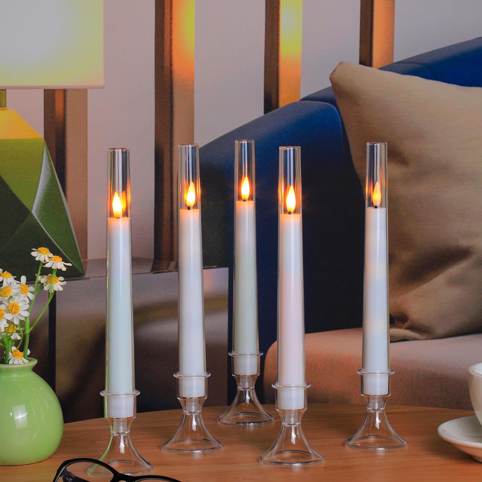Comenzar 12Pc Flameless Taper Candles   Led Candles, Flickering Design With Base, Perfect For Home, Windows,Decoration,Weddings,
