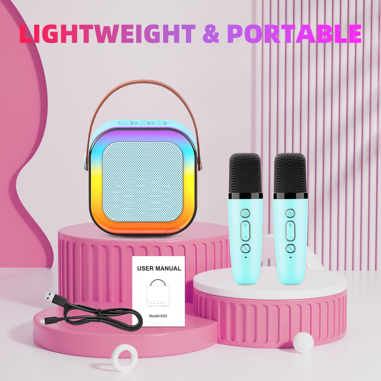 Karaoke Machine For Kids, Kids Karaoke Machine For Girls With 2 Wireless Microphones, Mini Portable Bluetooth Speaker Kids Karao