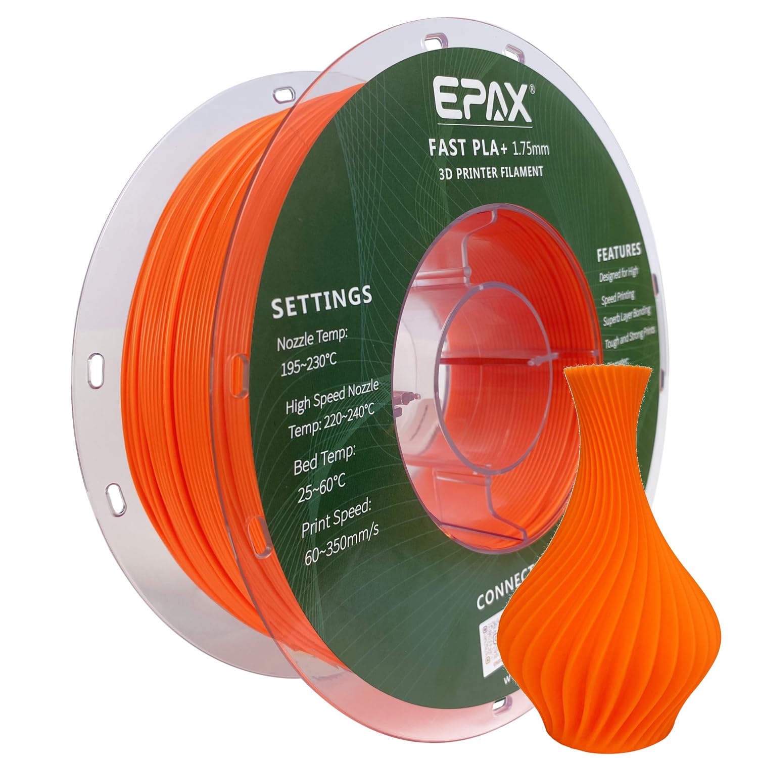 EPAX High Speed PLA+ 3D Printer Filament, Fast PLA 3D Printing Filament, 1.75mm, Dimensional Accuracy +/- 0.03 mm, 1KG Spool (Ne