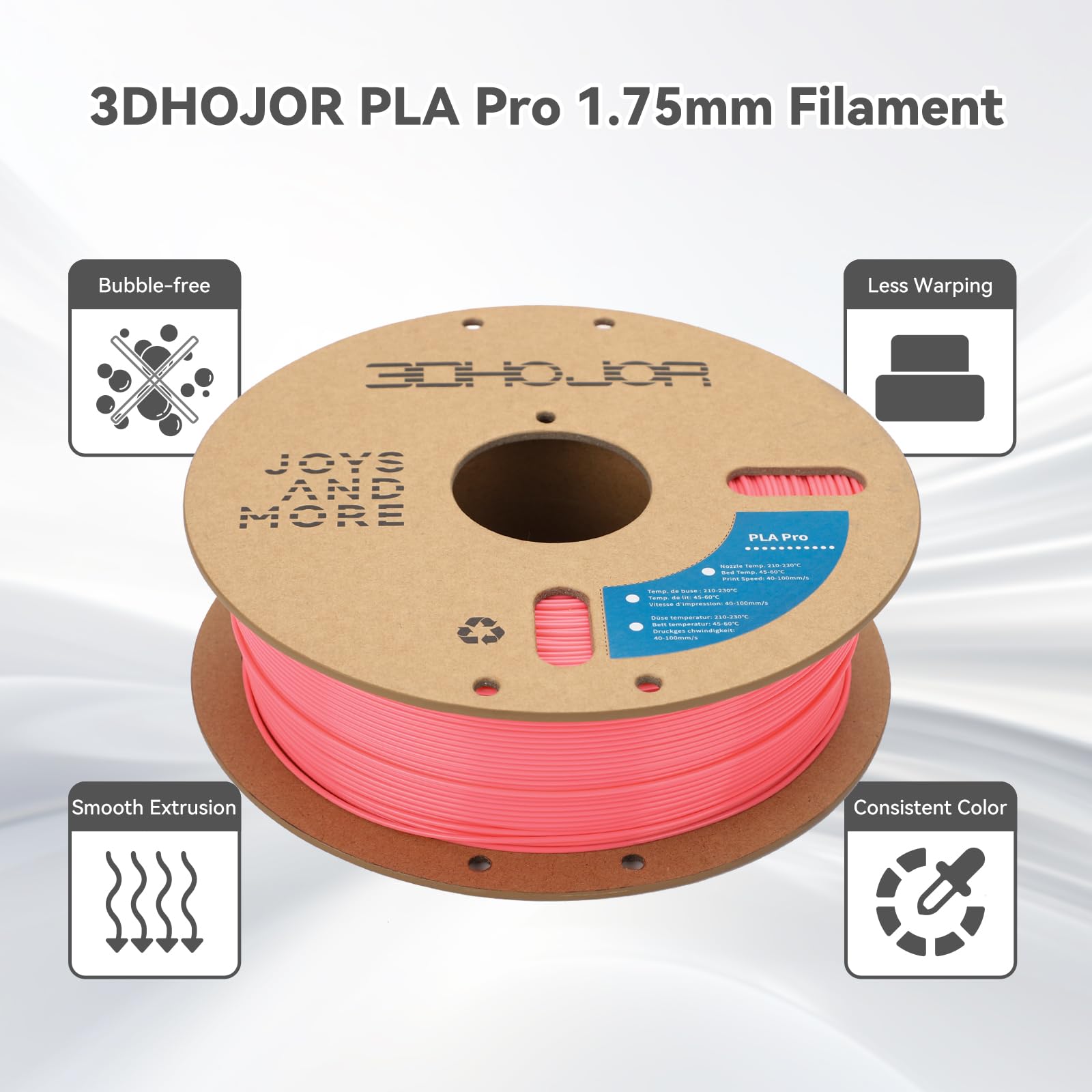 3Dhojor Pla Pro (Plus) Filament 1.75Mm, 3D Printer Filament Pla Plus, Cardboard Spool 3D Printing Filament, Dimensional Accuracy