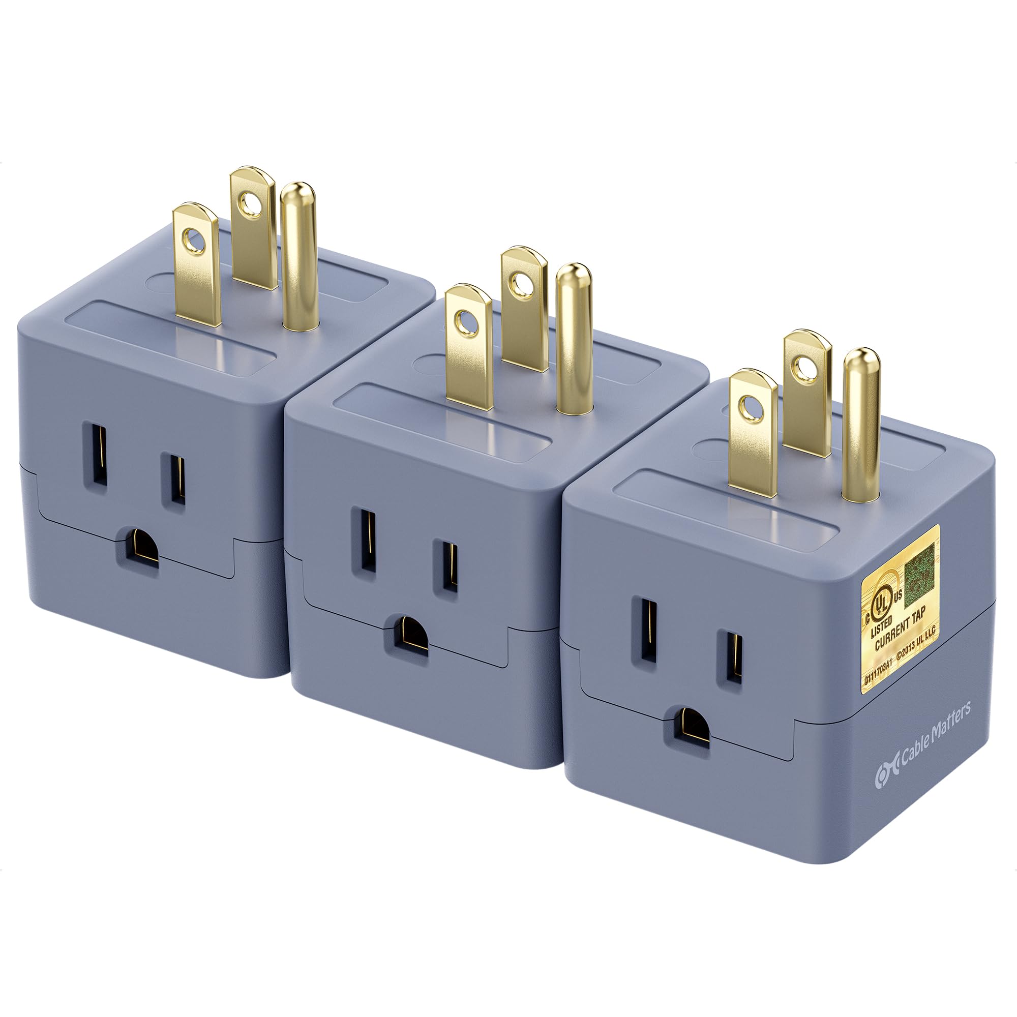 [Ul Listed] Cable Matters 3 Pack 3 Outlet Wall Adapter (3 Outlet Power Cube Tap, Outlet Splitter, Multi Plug Outlet, 3 Way Plug