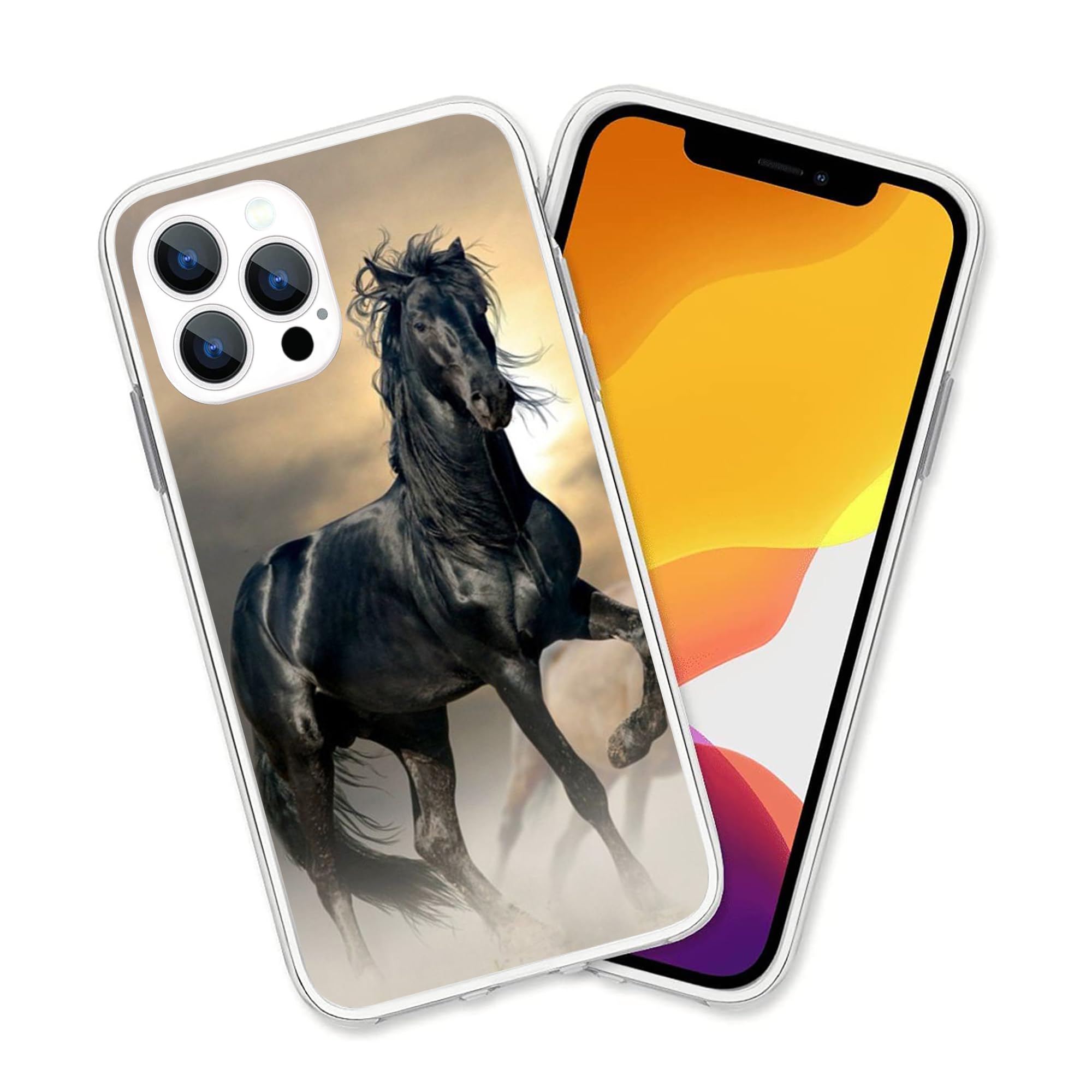 Hanlinzhiya Compatible With Iphone 16 Pro Case, Black Horse Cool Animal Horse Design Drop Protection Slim Shockproof Tpu Clear C