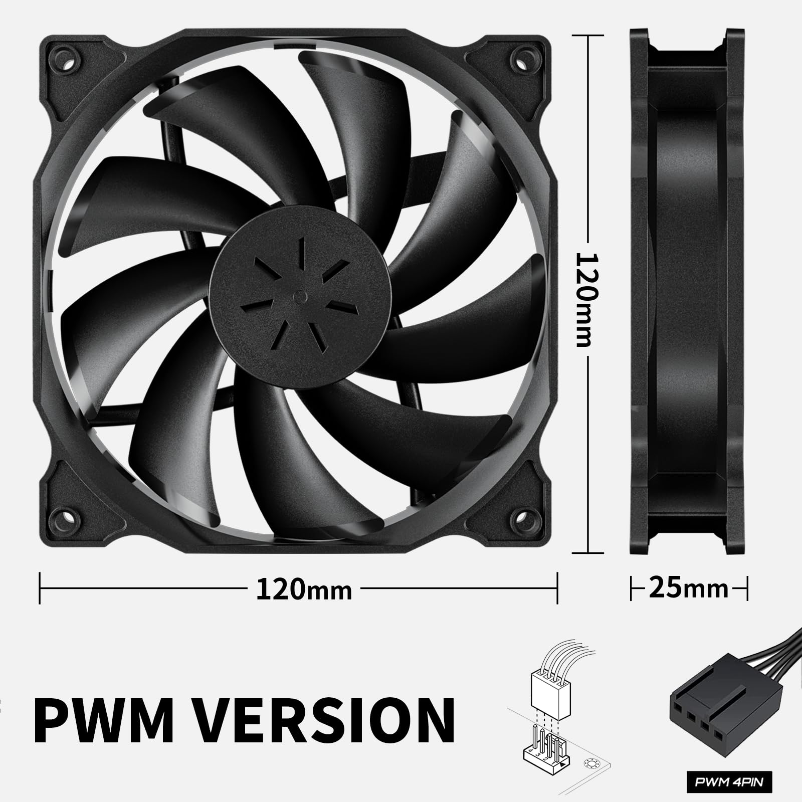 Uphere 3 Pack Pwm 4Pin Long Life Computer Case Fan 120Mm Cooling Case Fan For Computer Cases Cooling,12Bk4 3