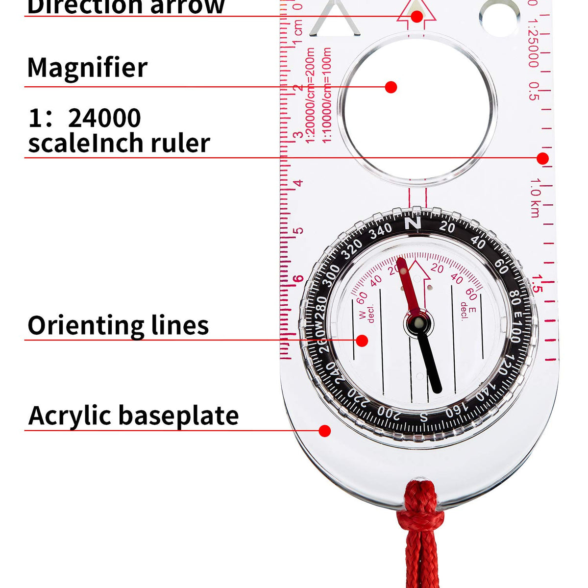 6 Pieces Orienteering Compass Hiking Navigation Backpacking Compass Map ...
