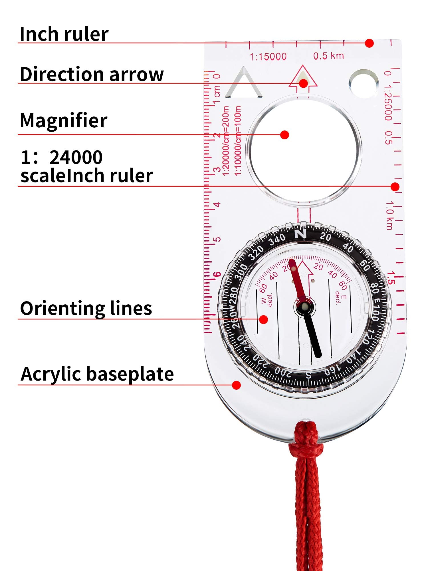 6 Pieces Orienteering Compass Hiking Navigation Backpacking Compass Map Reading For Scout Outdoor Camping Survival Gifts(Style 2