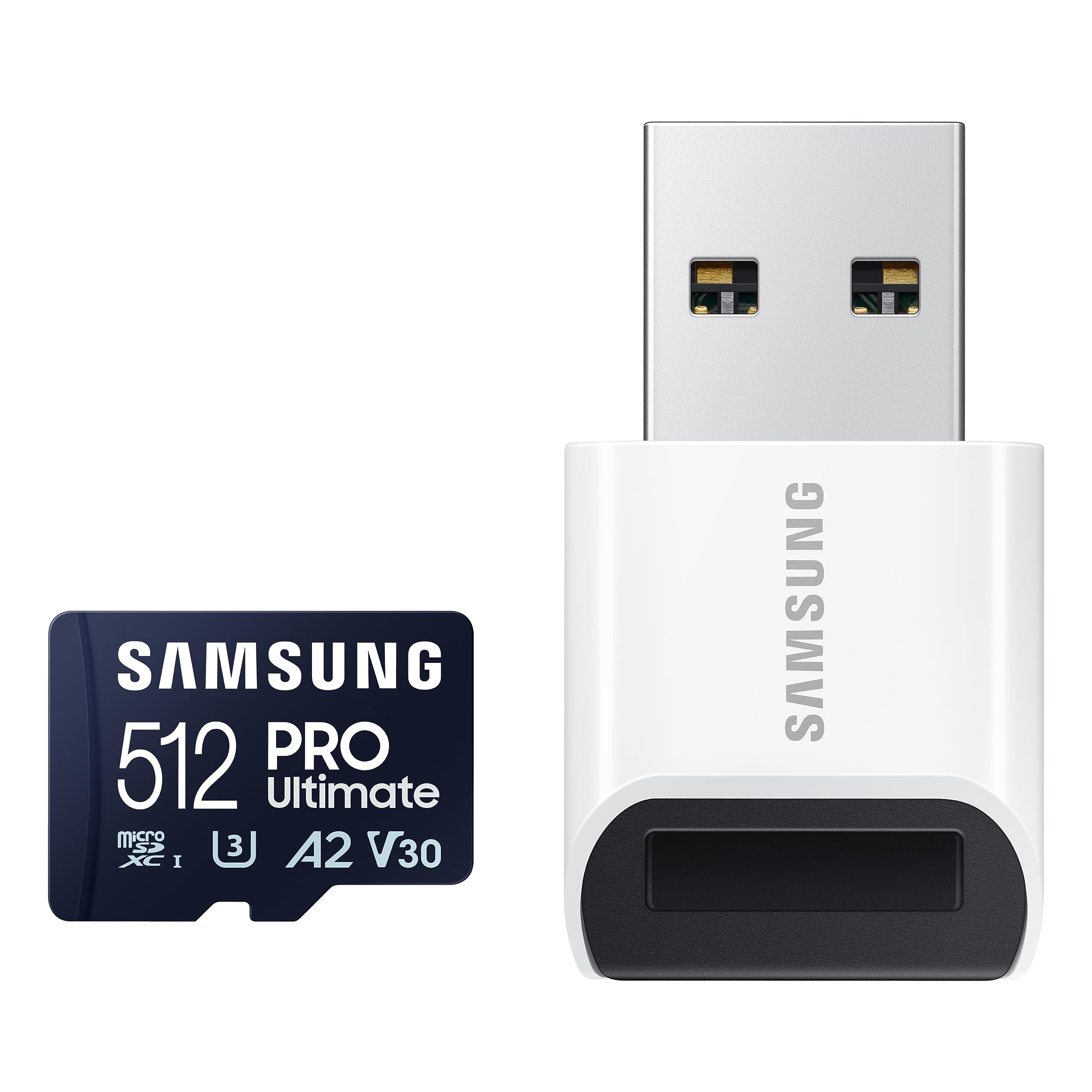 SAMSUNG PRO Ultimate microSD Memory Card+Reader, 512GB microSDXC, Up to 200 MB/s, 4K UHD, UHSI, Class 10, U3,V30, A2 for GoPRO 